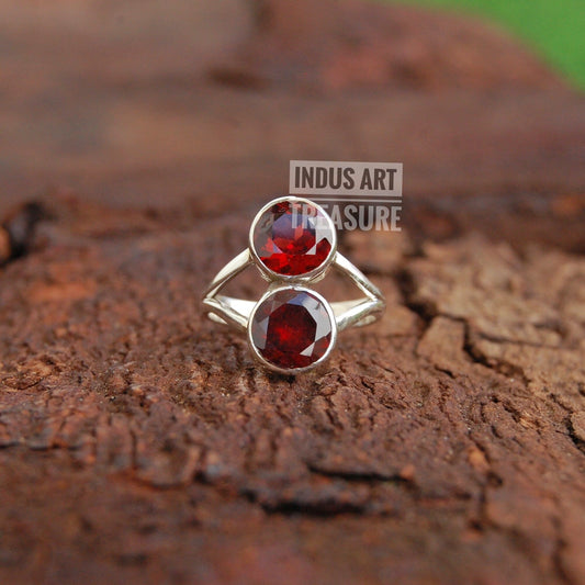 Red Garnet Double Stone Ring