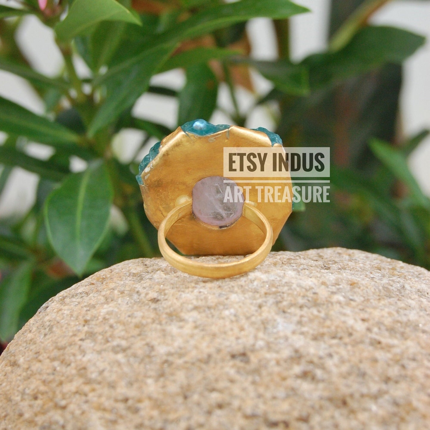 Raw Apatite- Rose Quartz Floral Gold Plated Ring