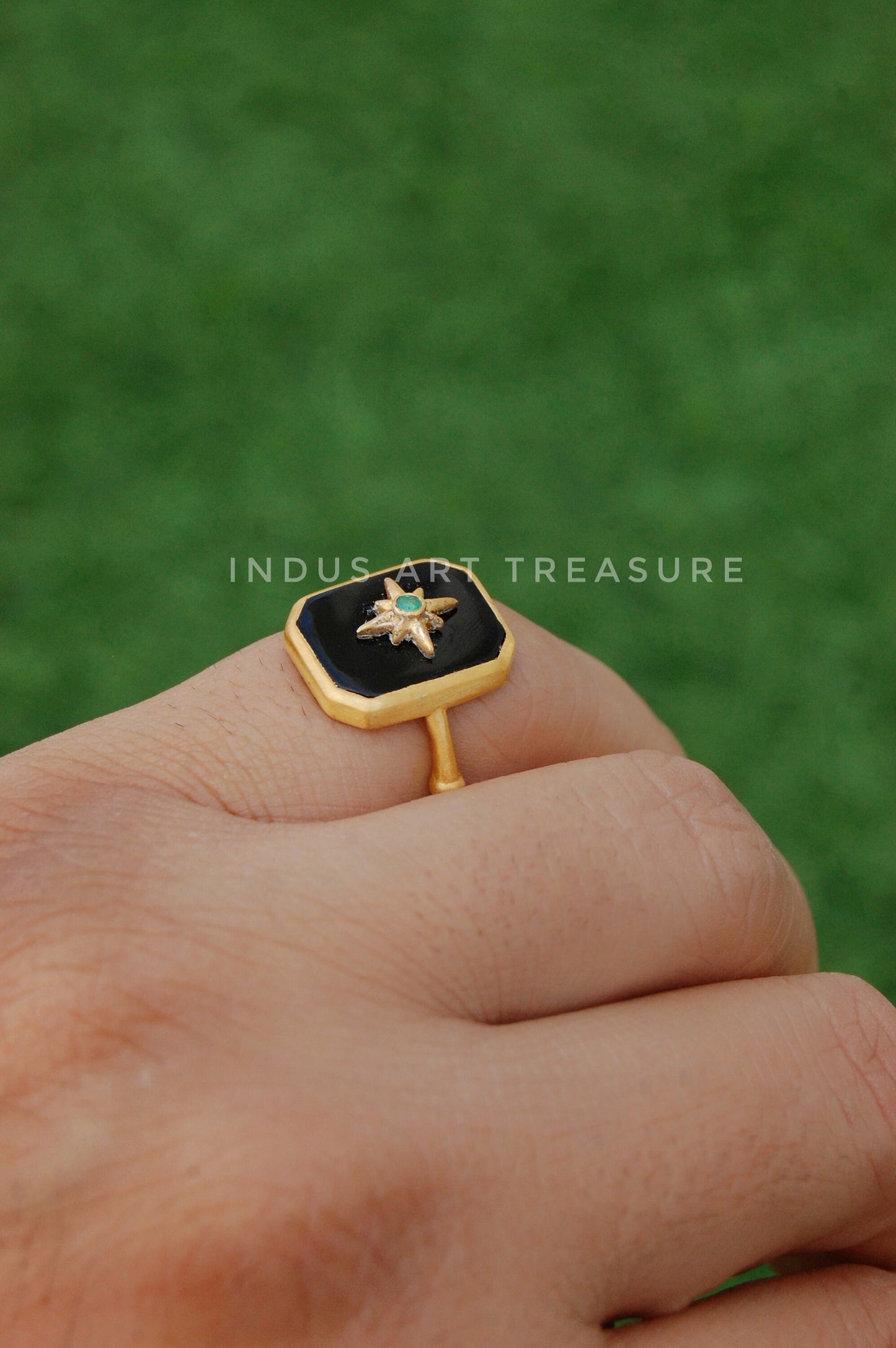 Black Onyx Signet Gold Plated Ring