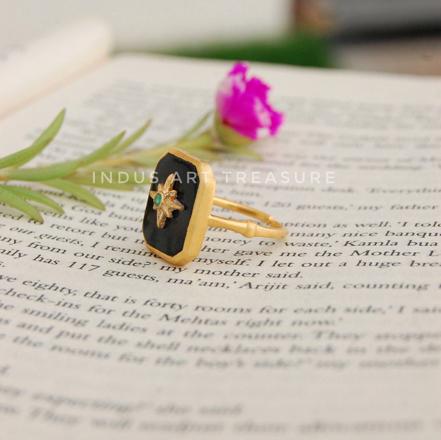 Black Onyx Signet Gold Plated Ring