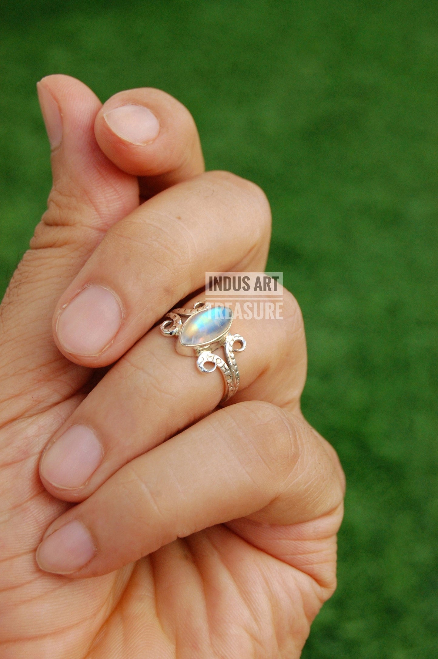 Rainbow Moonstone Boho Ring