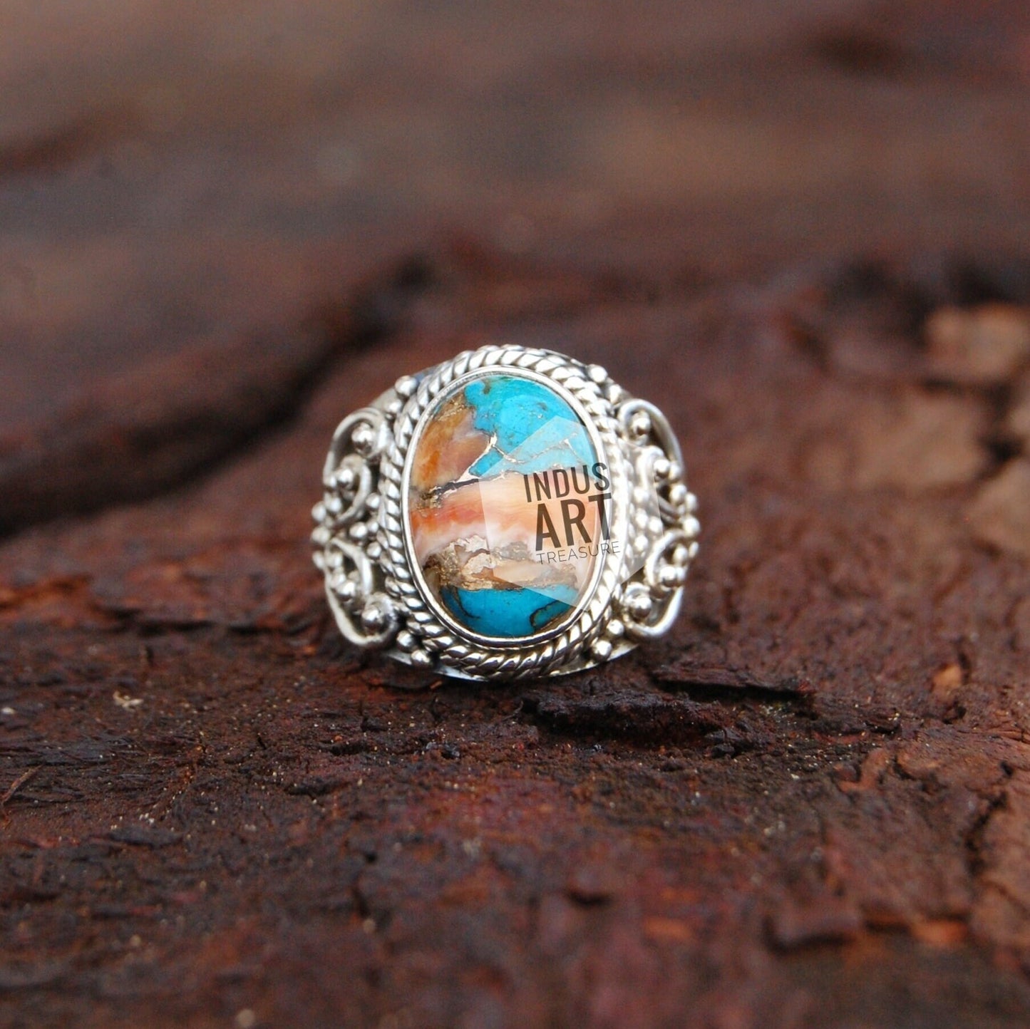 Copper Turquoise Boho Ring