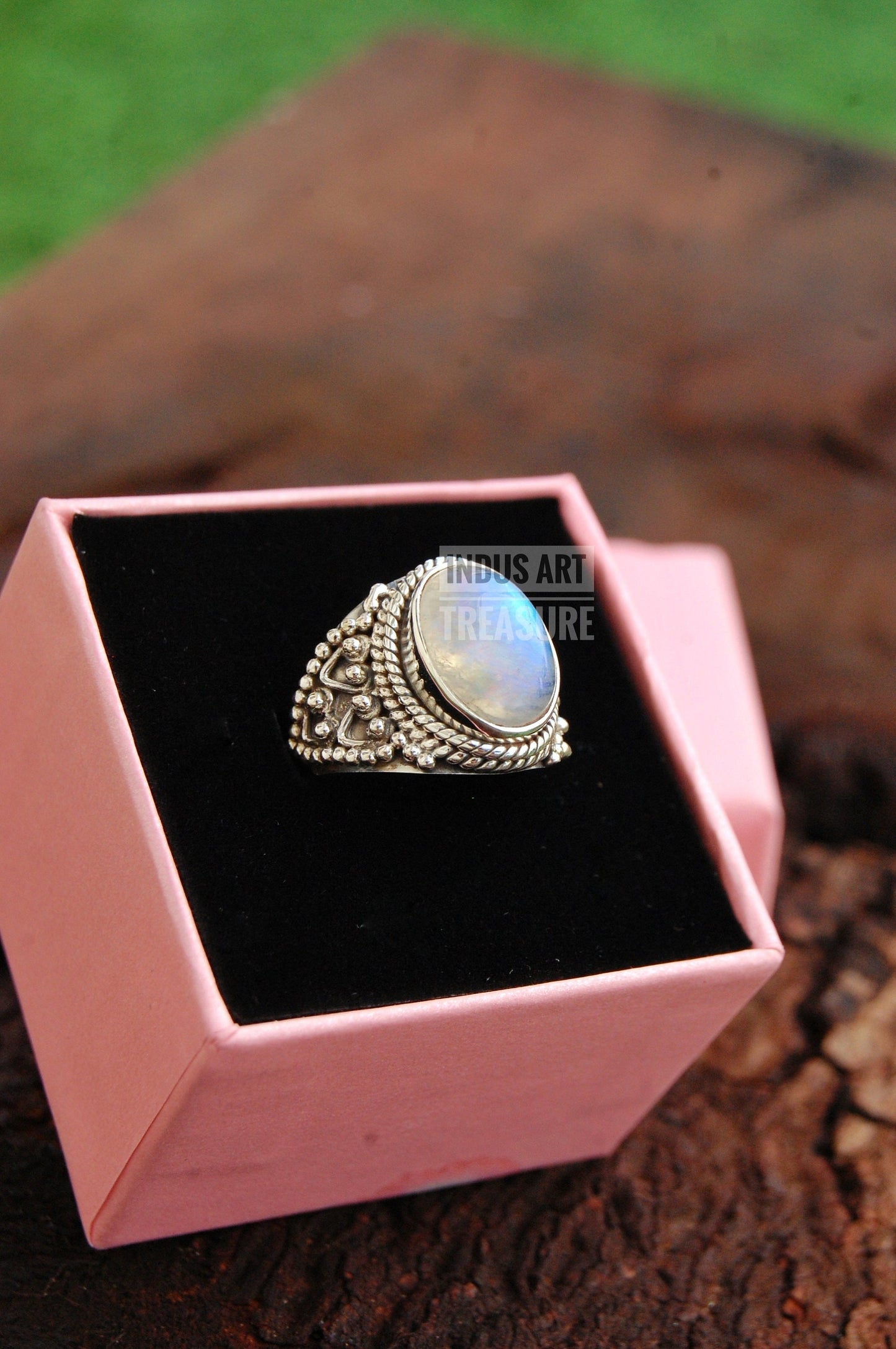 Rainbow Moonstone Boho Ring