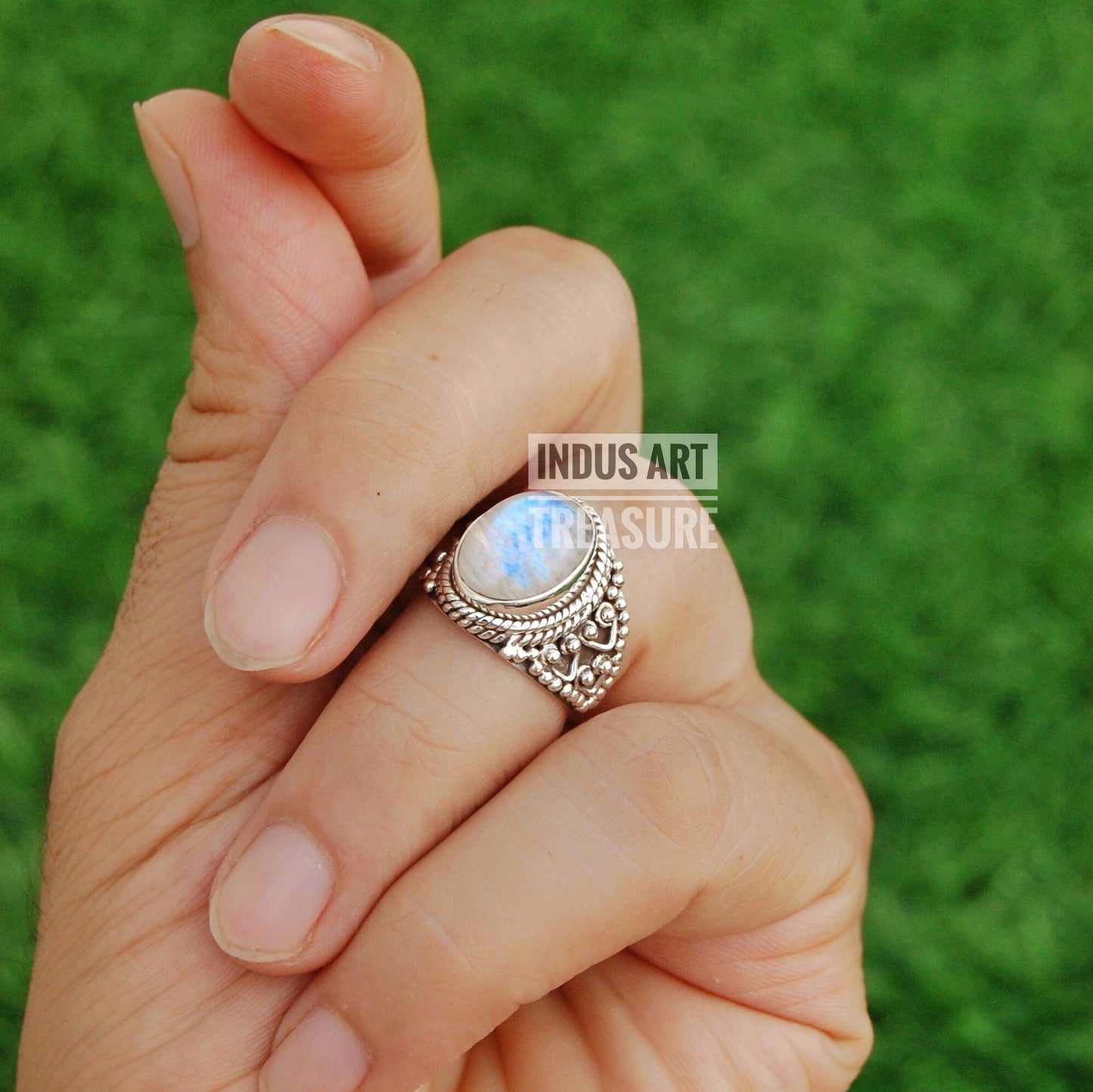 Rainbow Moonstone Boho Ring