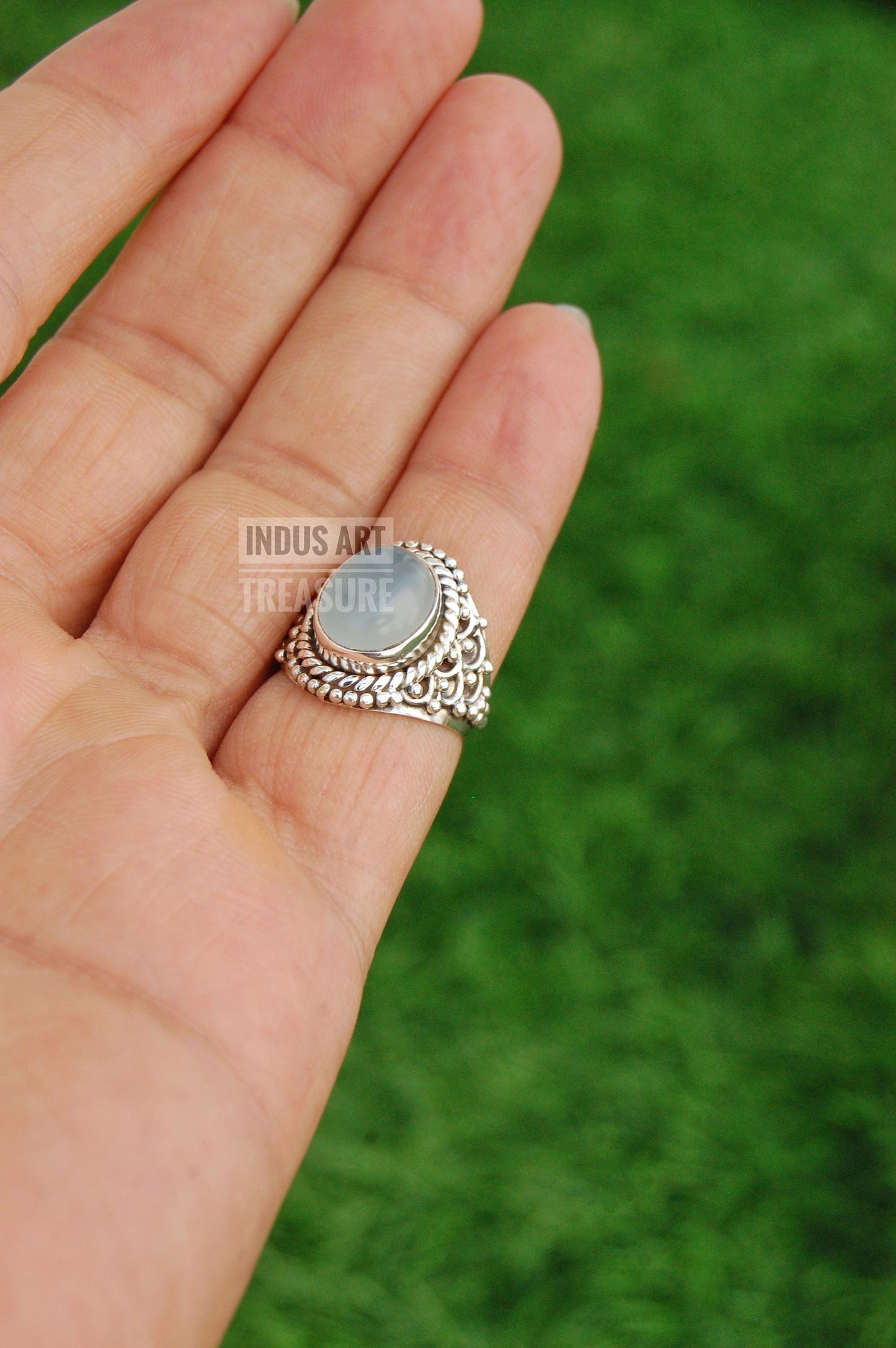 Aqua Chalcedony Boho Ring