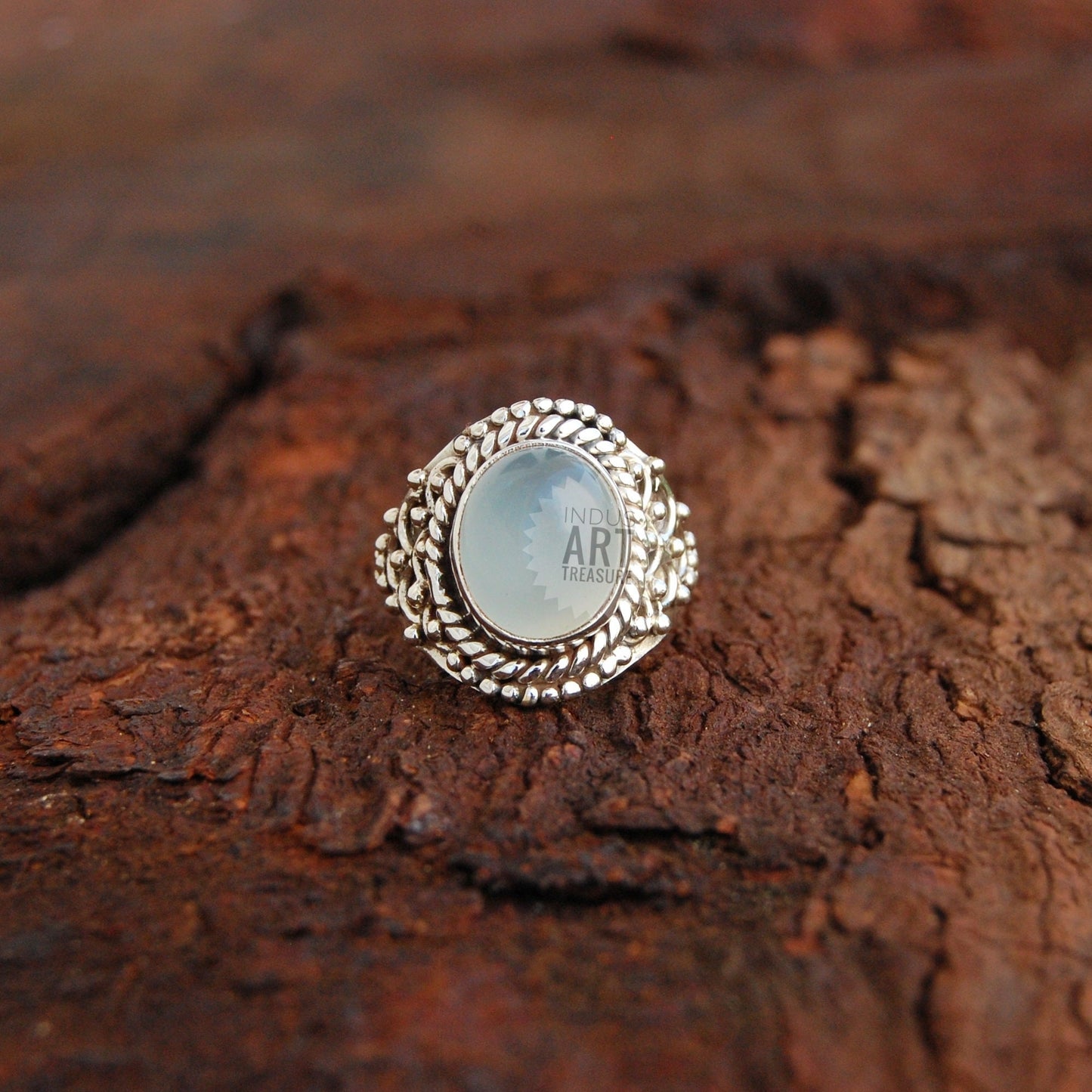 Aqua Chalcedony Boho Ring