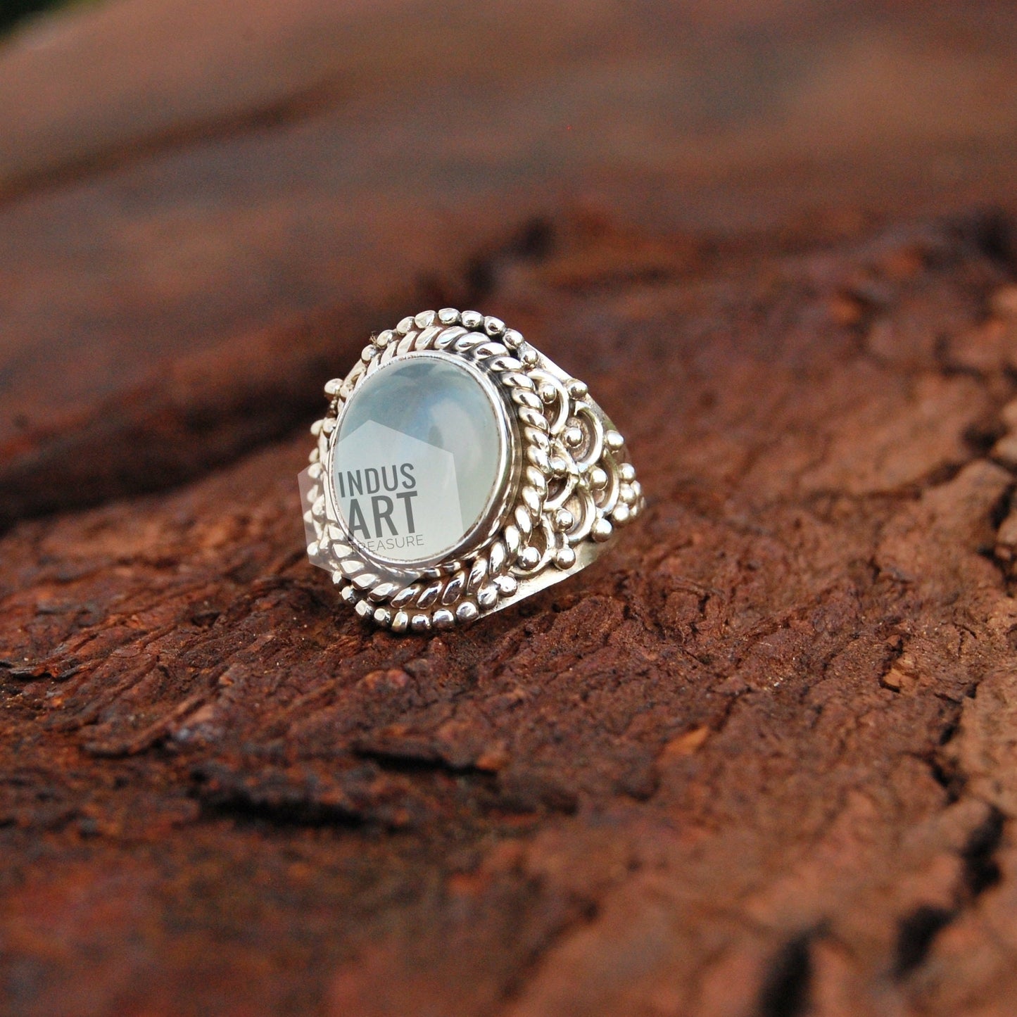 Aqua Chalcedony Boho Ring