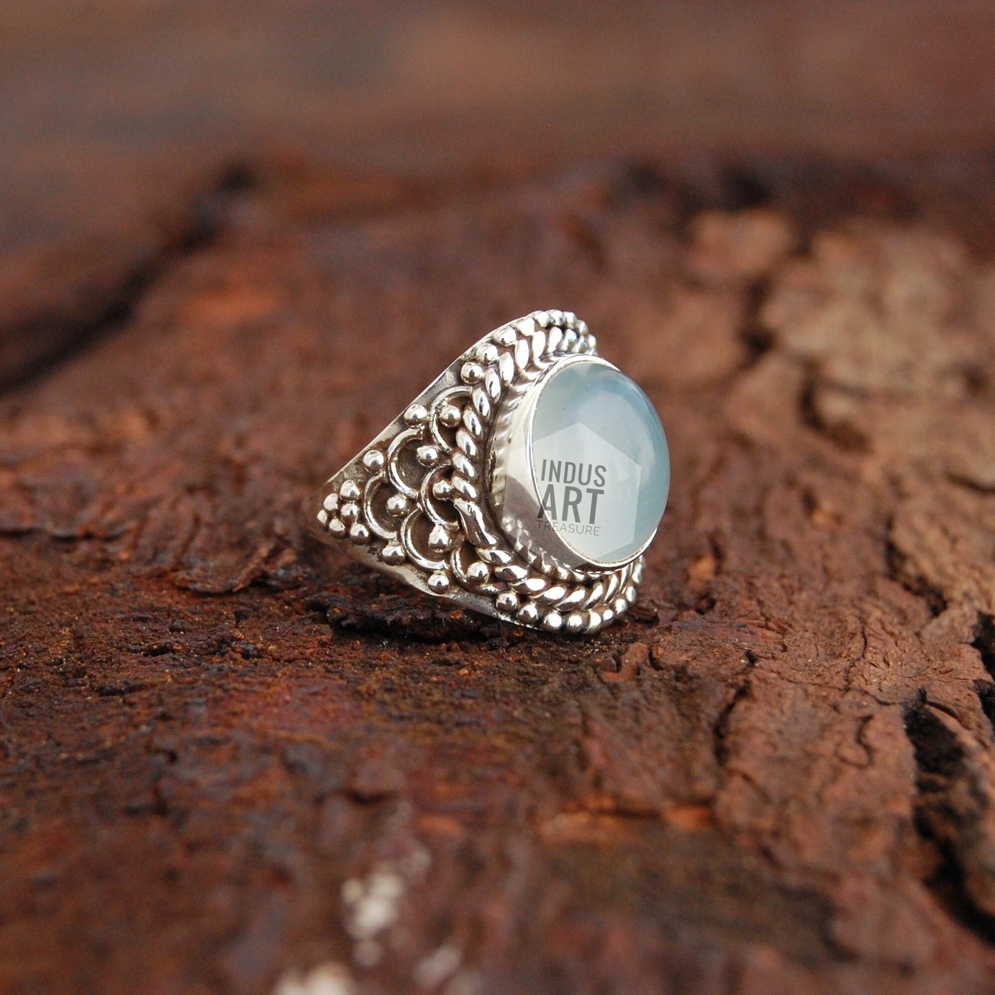 Aqua Chalcedony Boho Ring