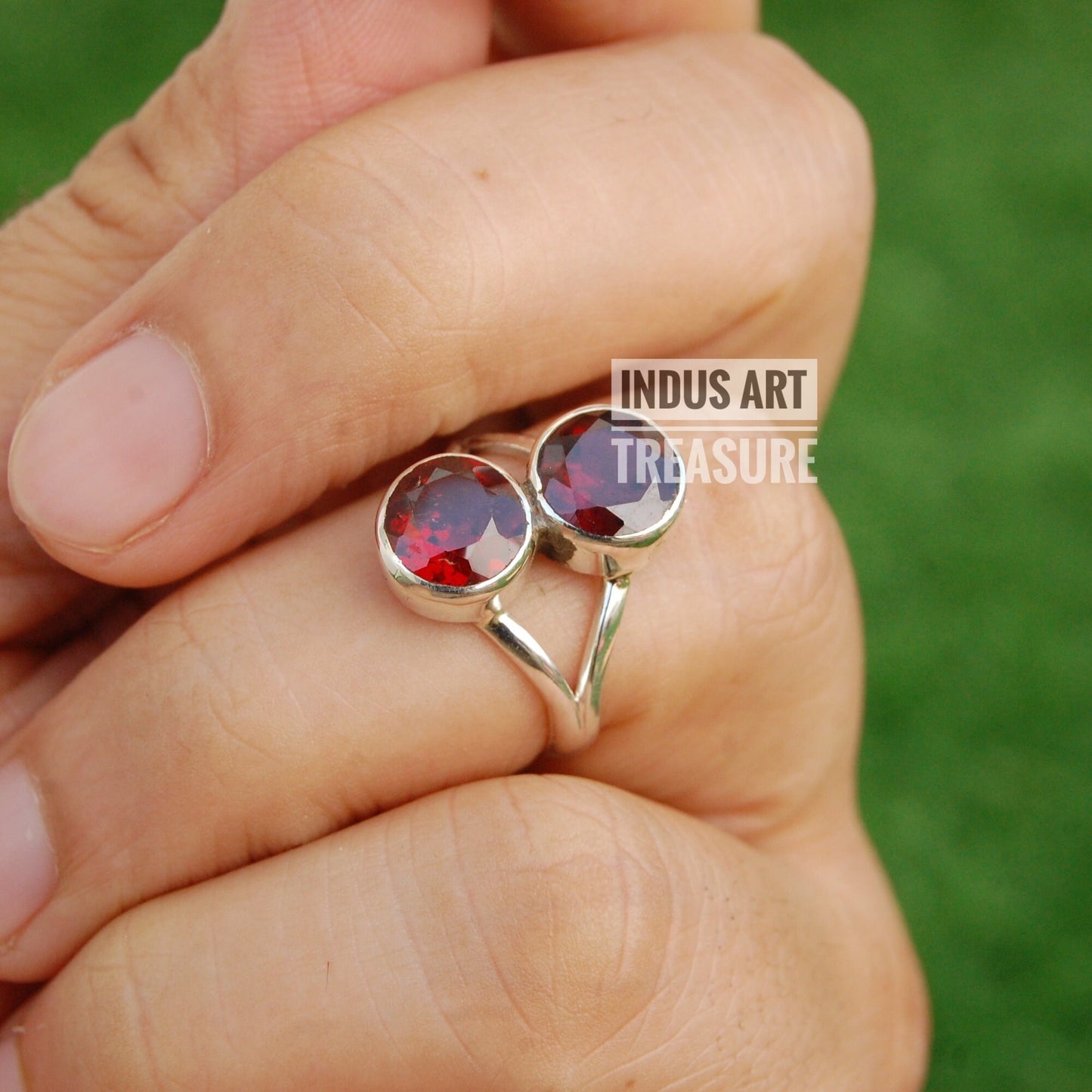 Red Garnet Double Stone Ring
