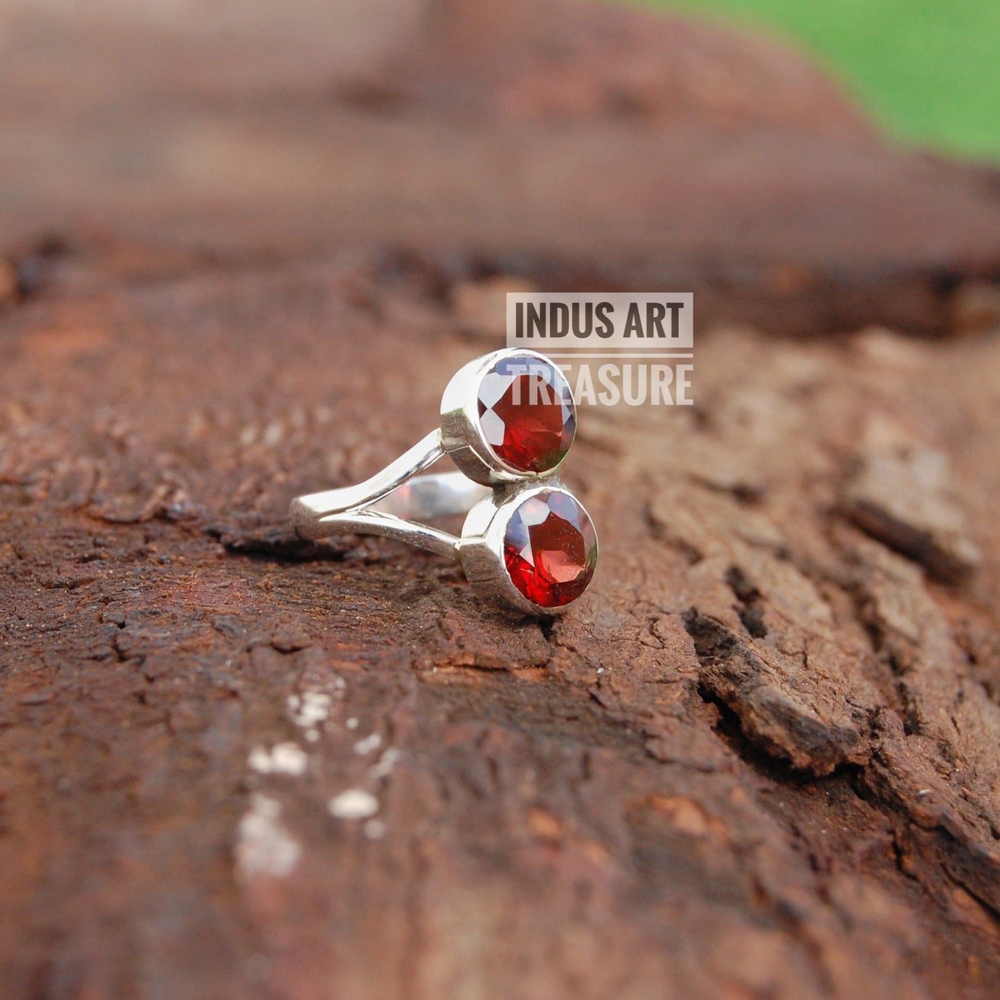 Red Garnet Double Stone Ring