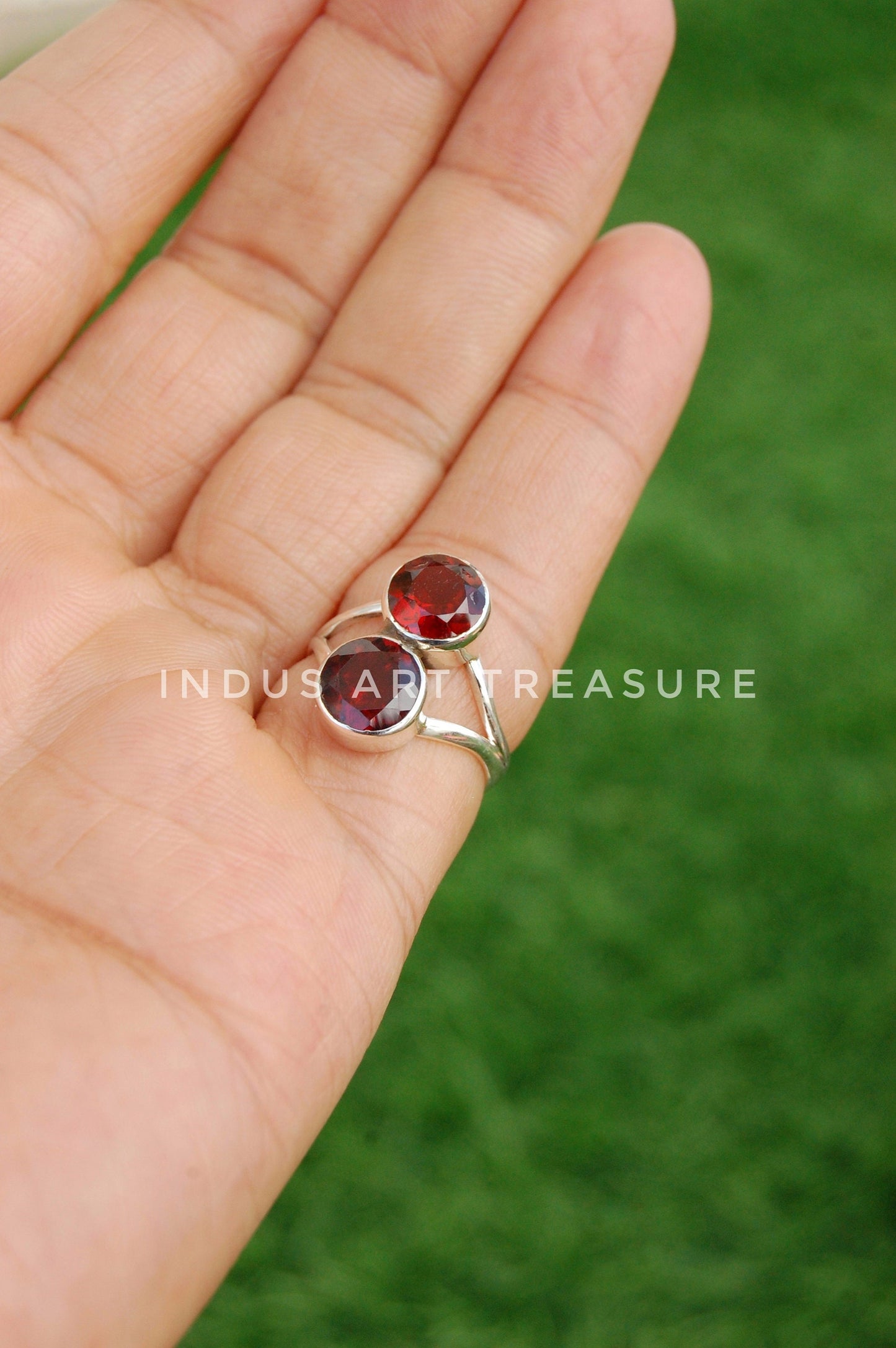 Red Garnet Double Stone Ring