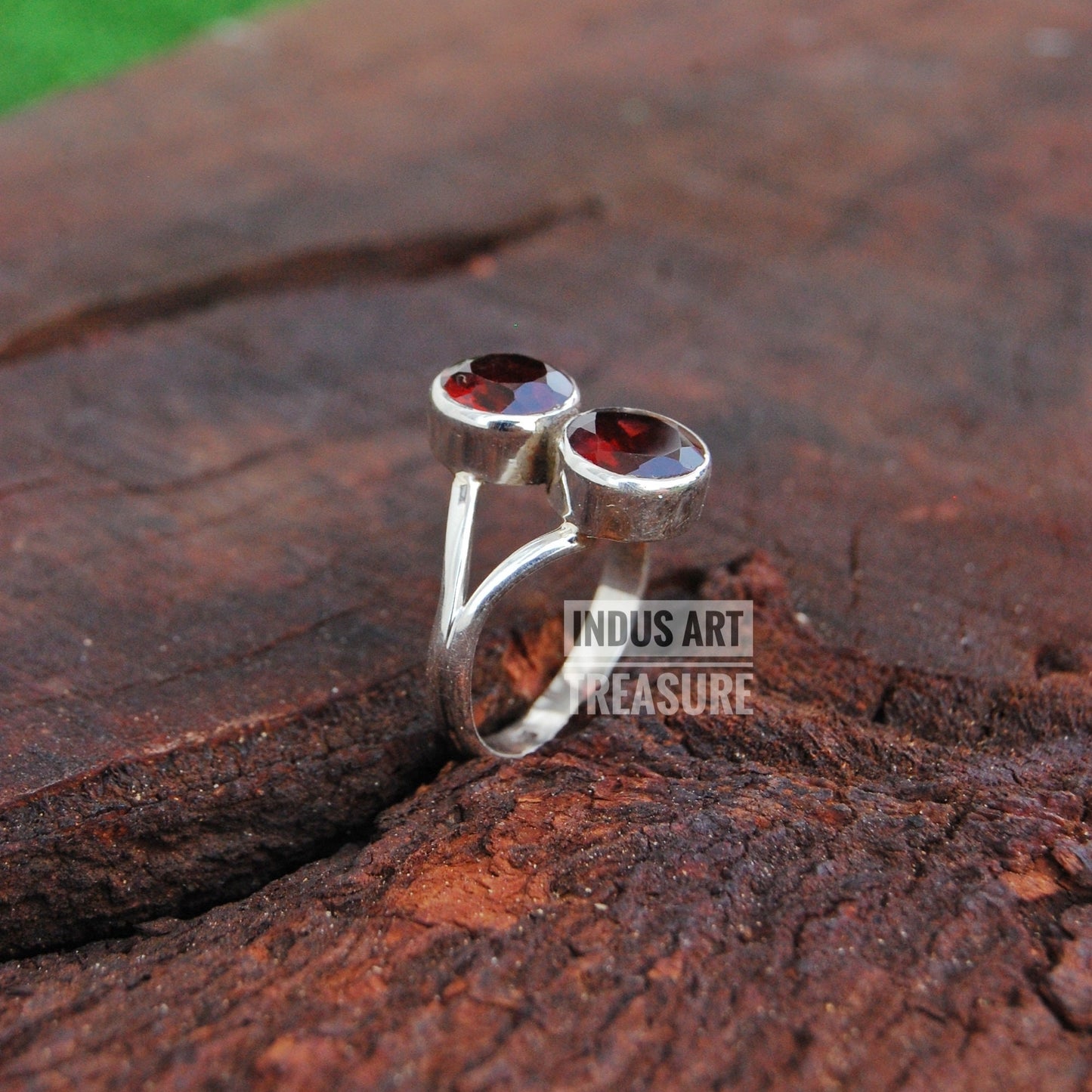 Red Garnet Double Stone Ring