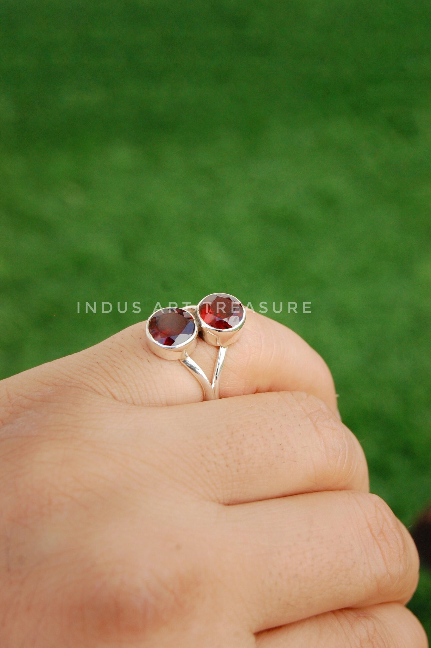 Red Garnet Double Stone Ring