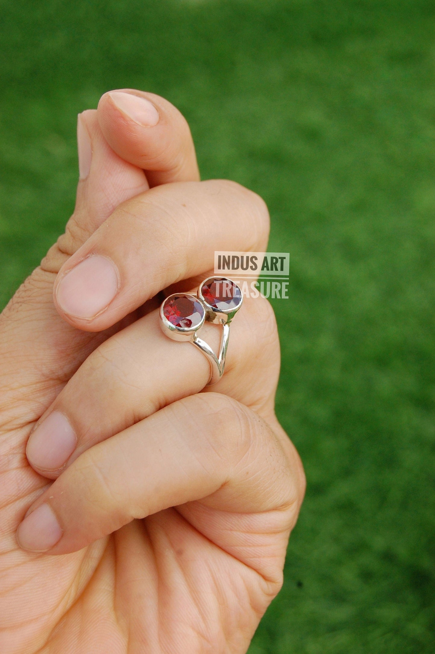 Red Garnet Double Stone Ring