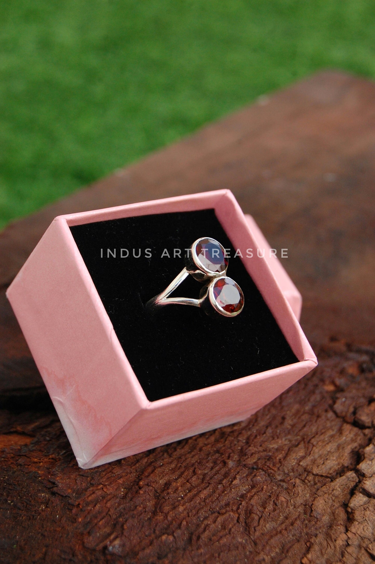 Red Garnet Double Stone Ring