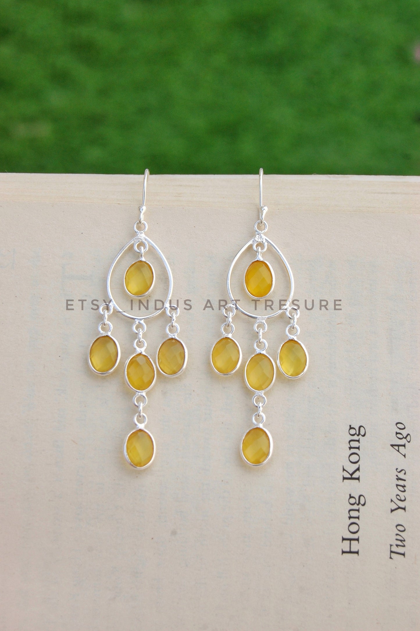 Yellow Onyx Long Dangle Earrings