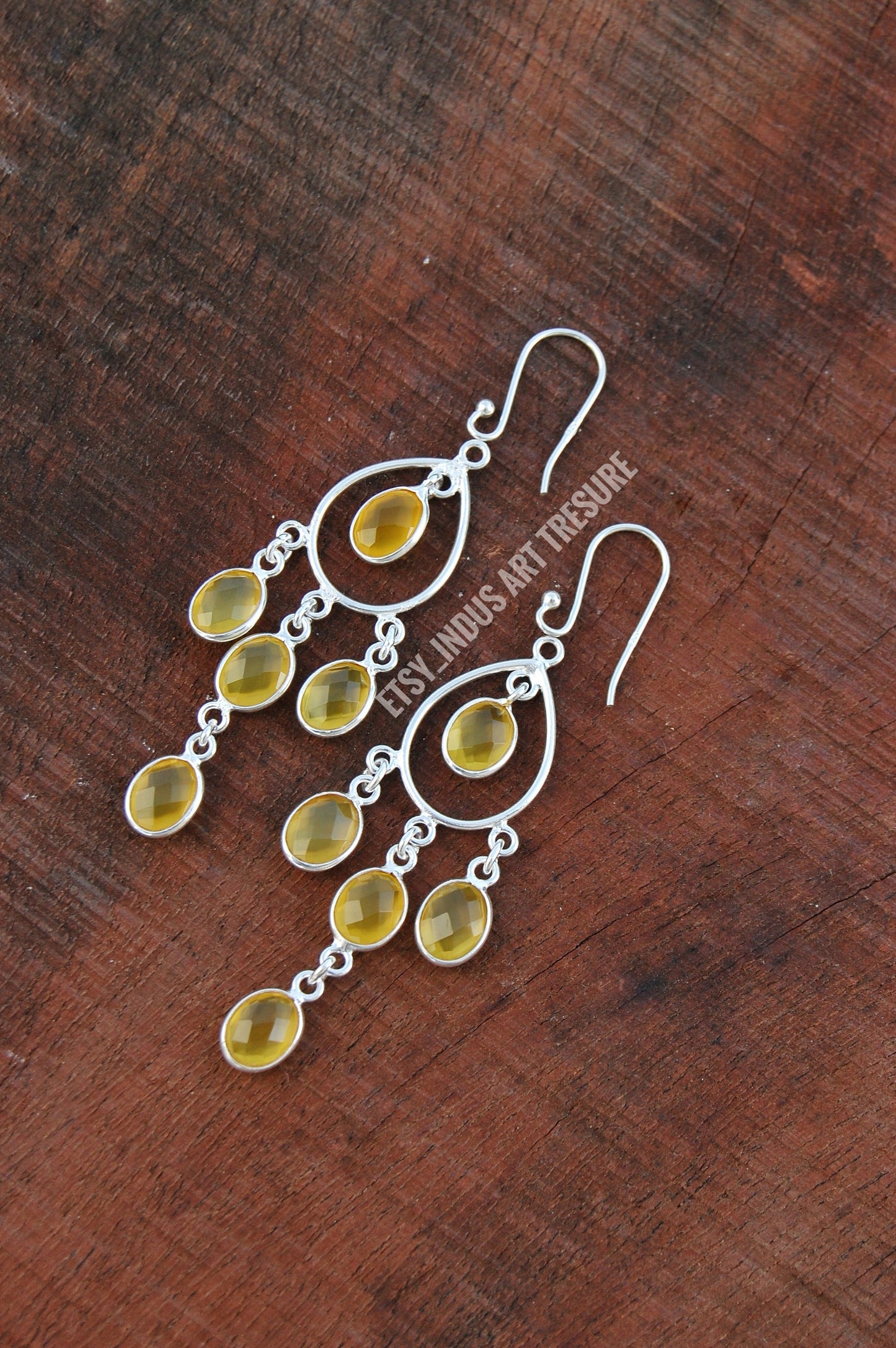 Yellow Onyx Long Dangle Earrings