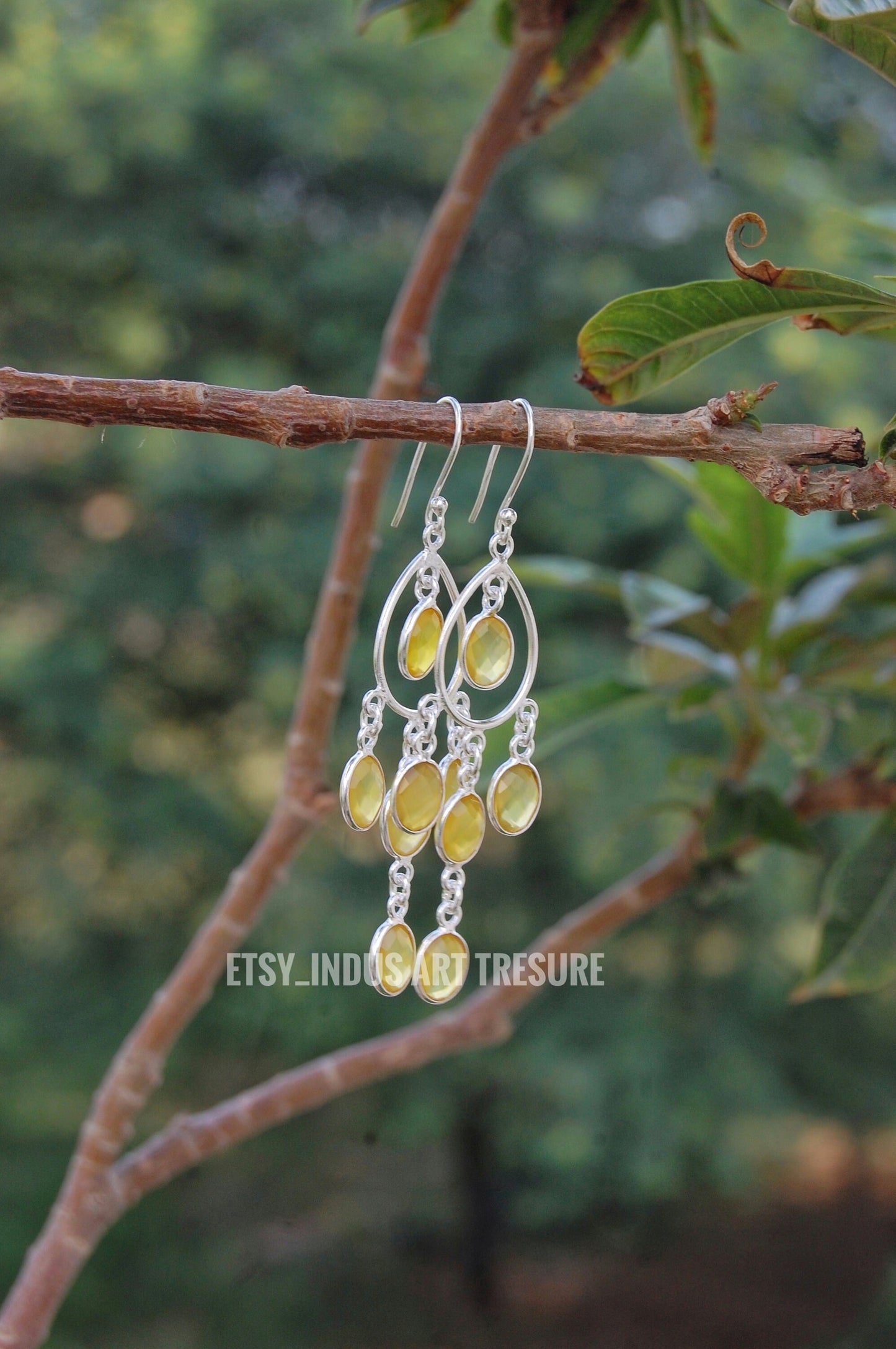 Yellow Onyx Long Dangle Earrings