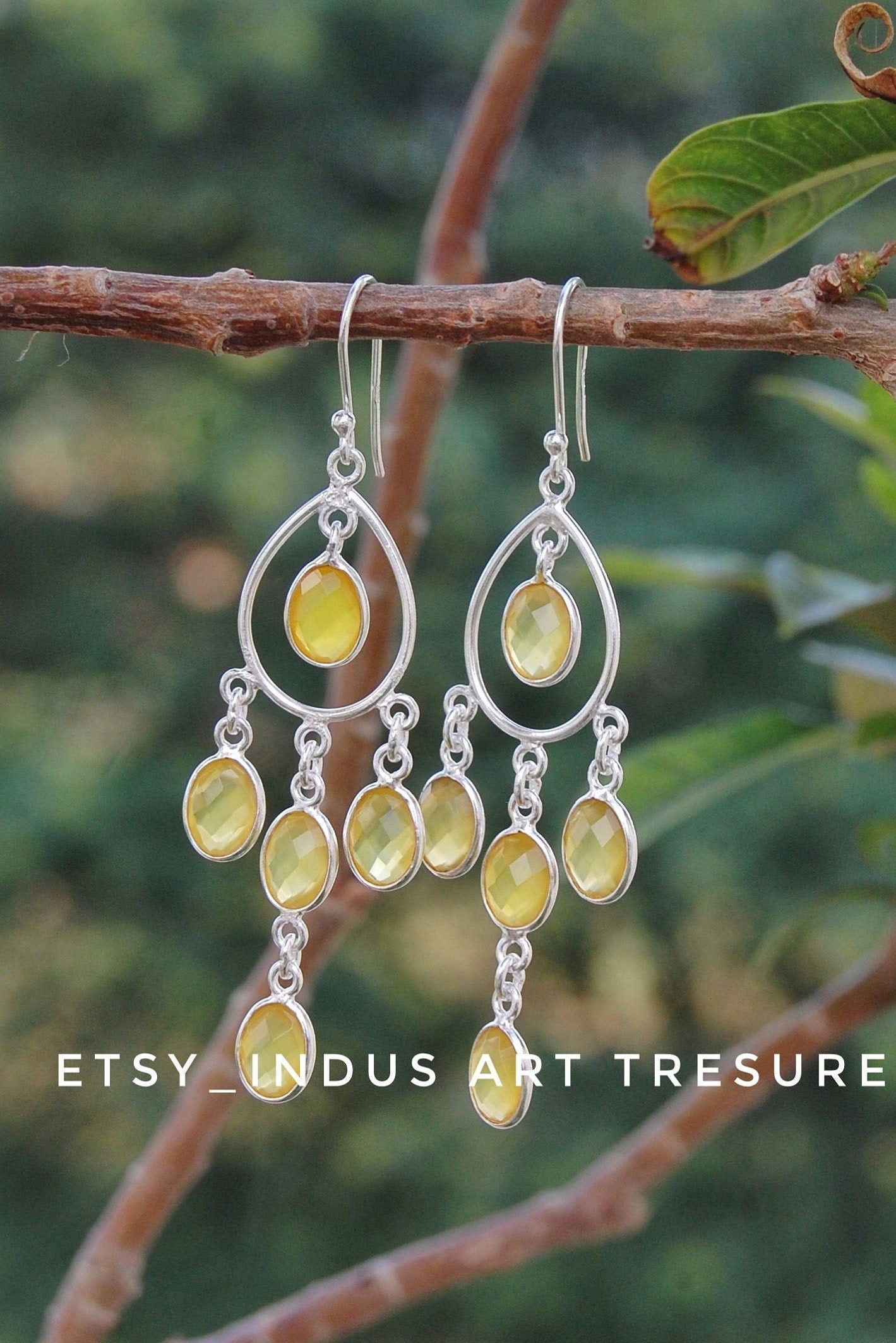 Yellow Onyx Long Dangle Earrings