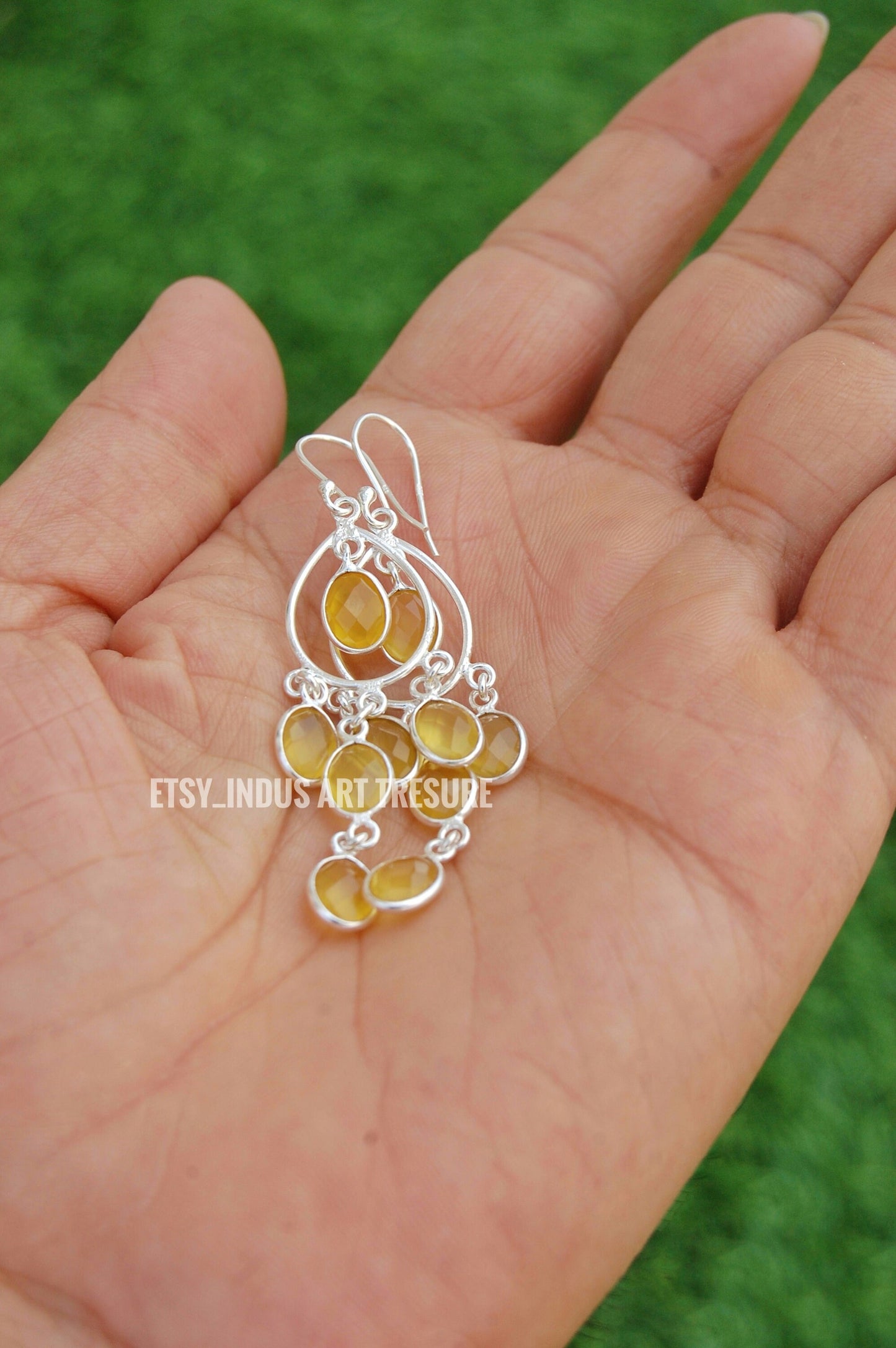 Yellow Onyx Long Dangle Earrings