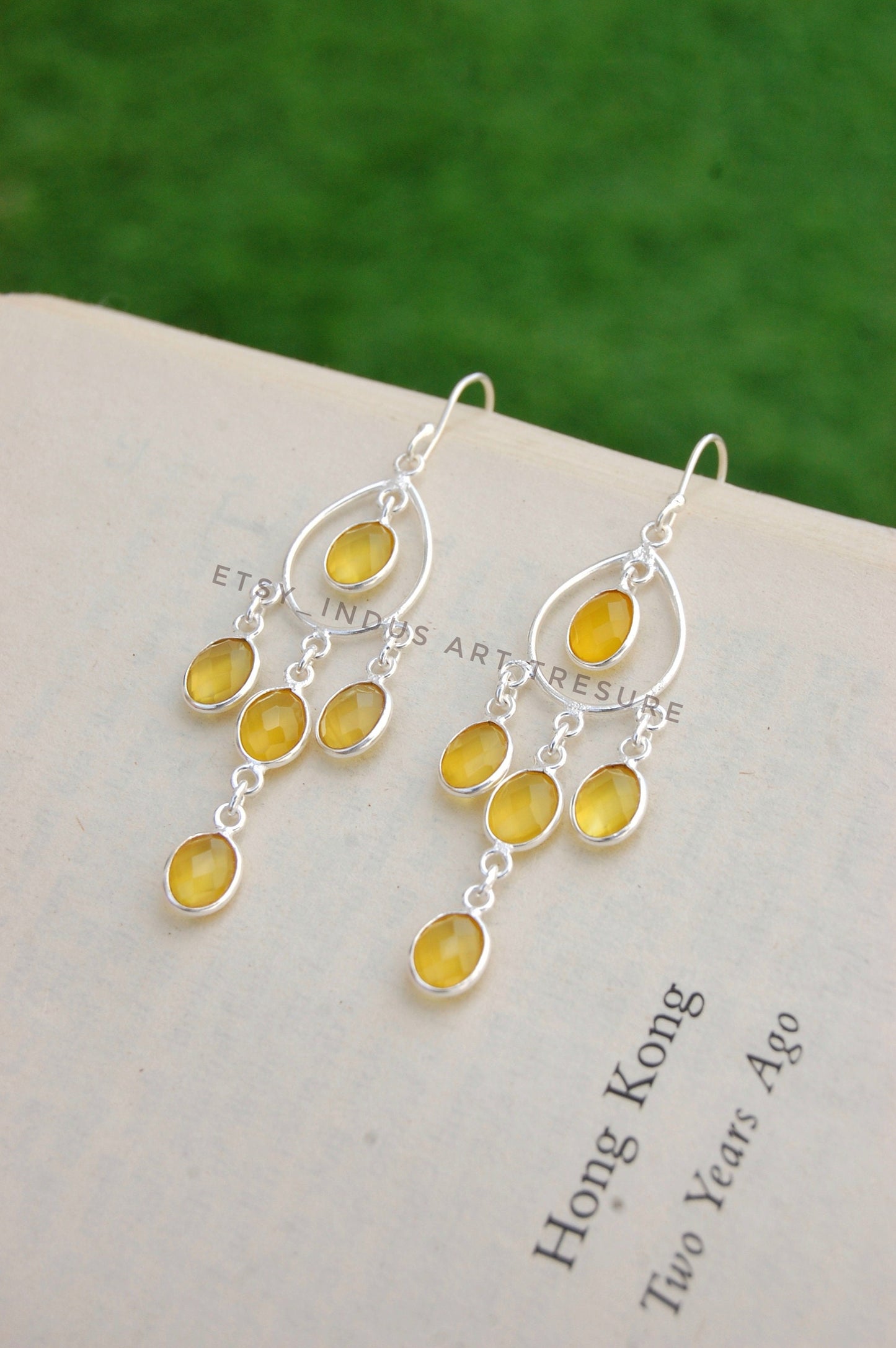 Yellow Onyx Long Dangle Earrings