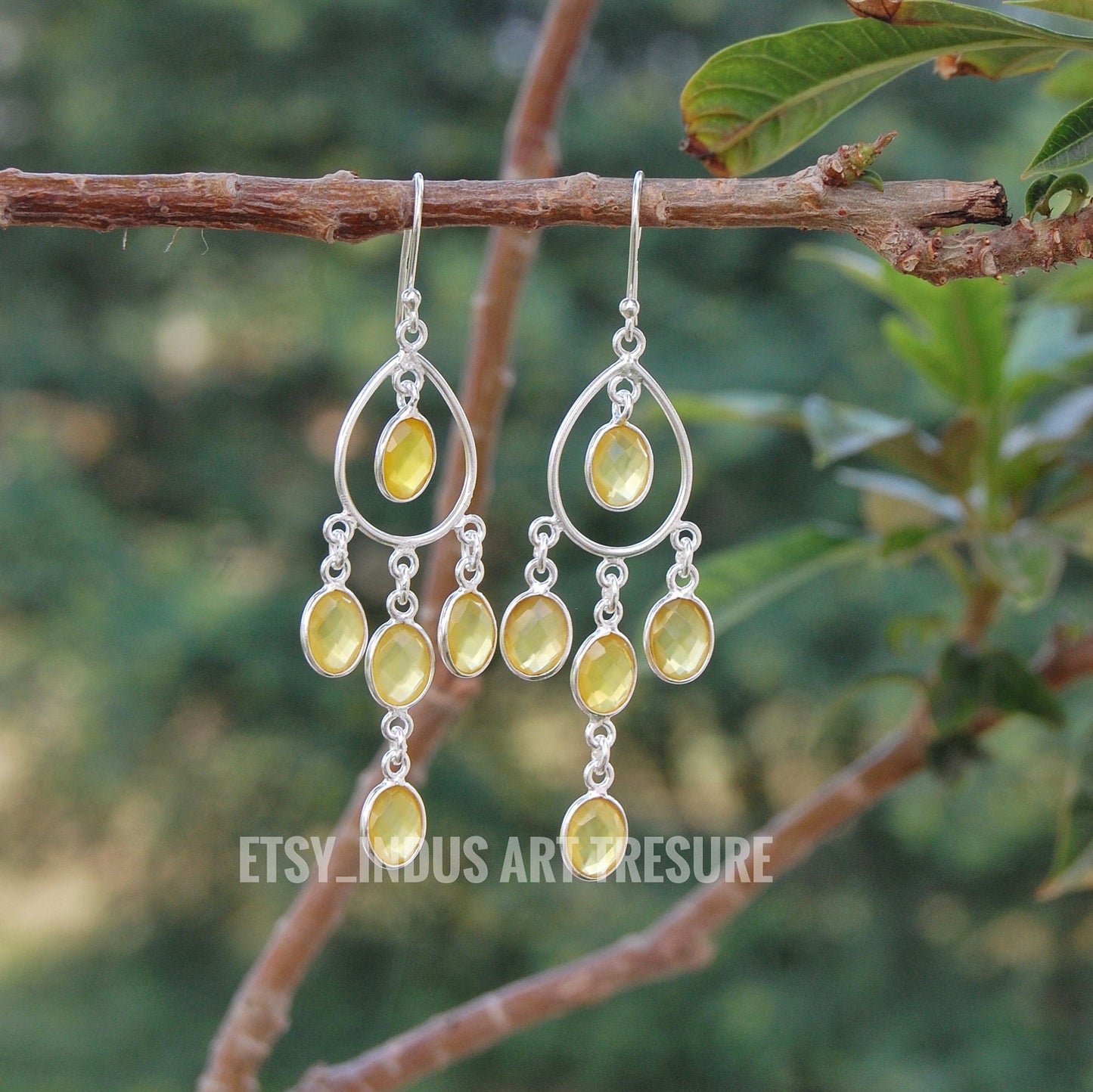 Yellow Onyx Long Dangle Earrings