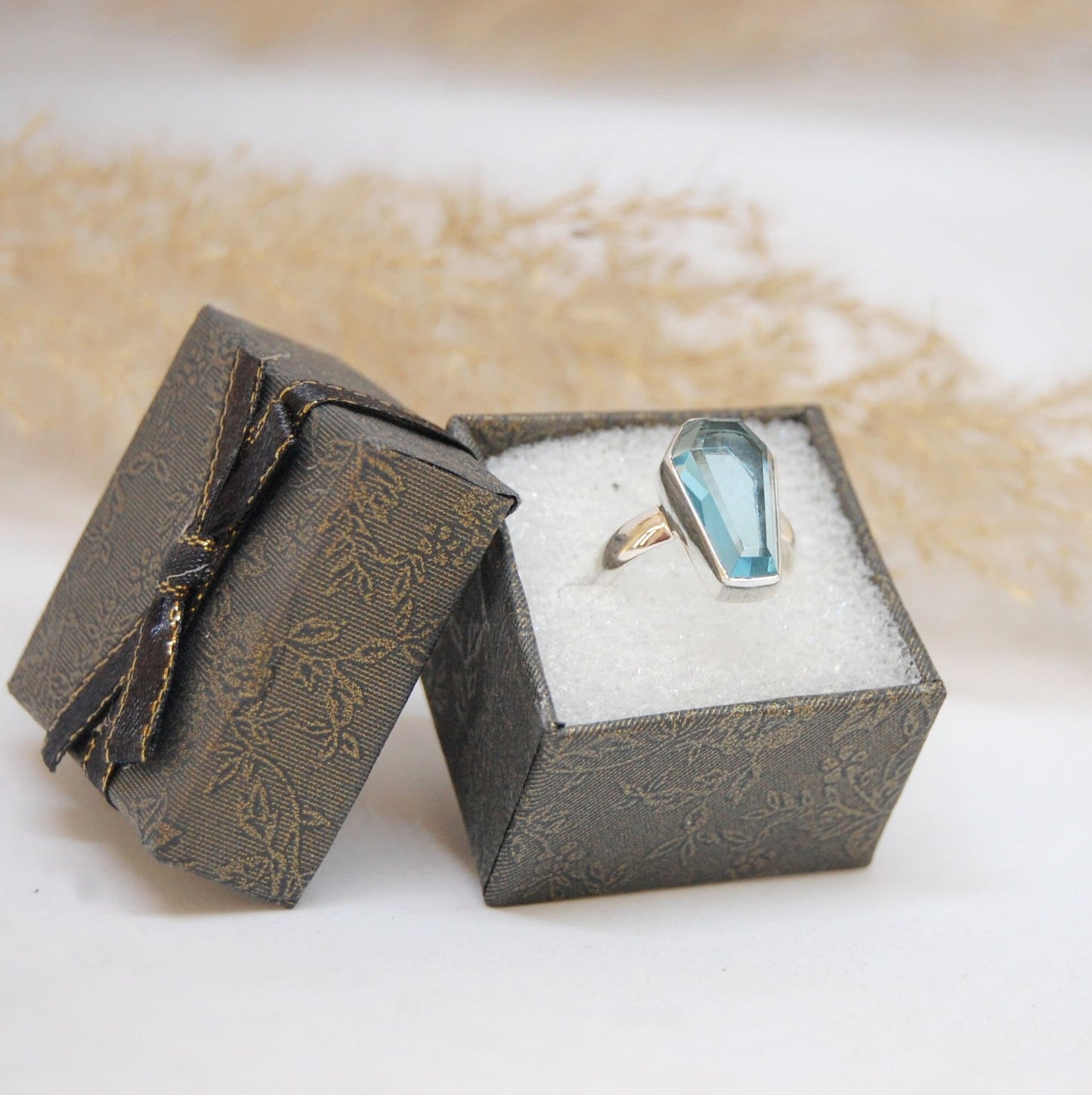 Blue Teal Quartz Coffin Ring