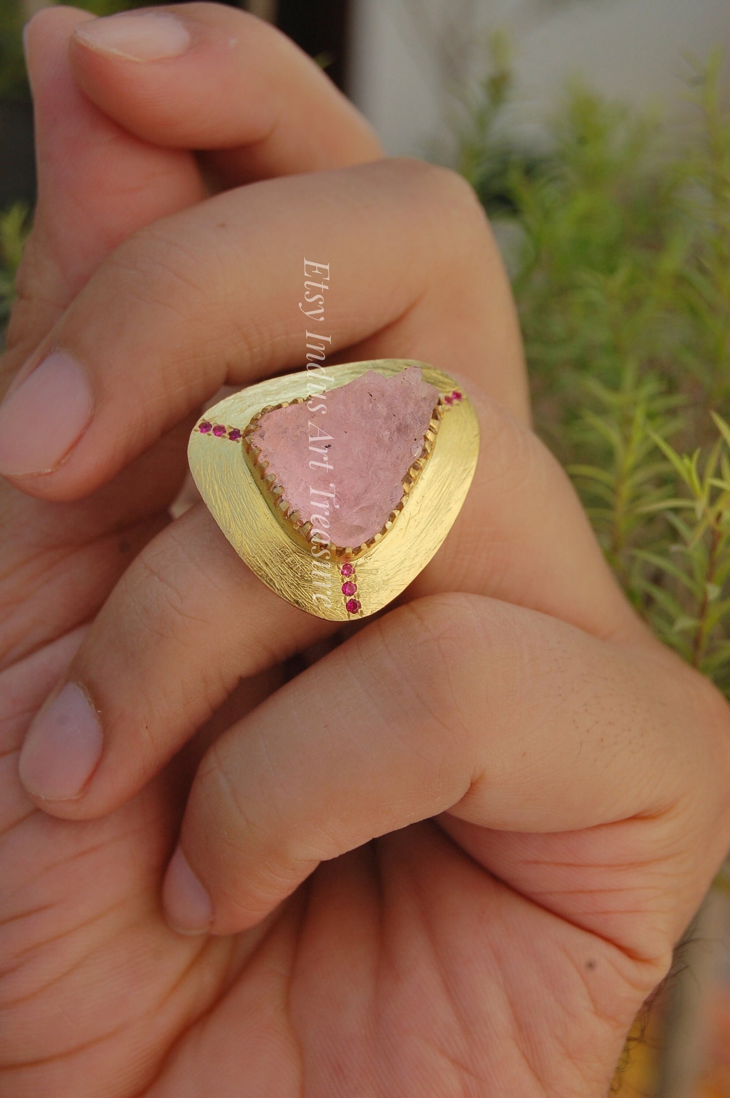 Rose Quartz Statement Gold Ring