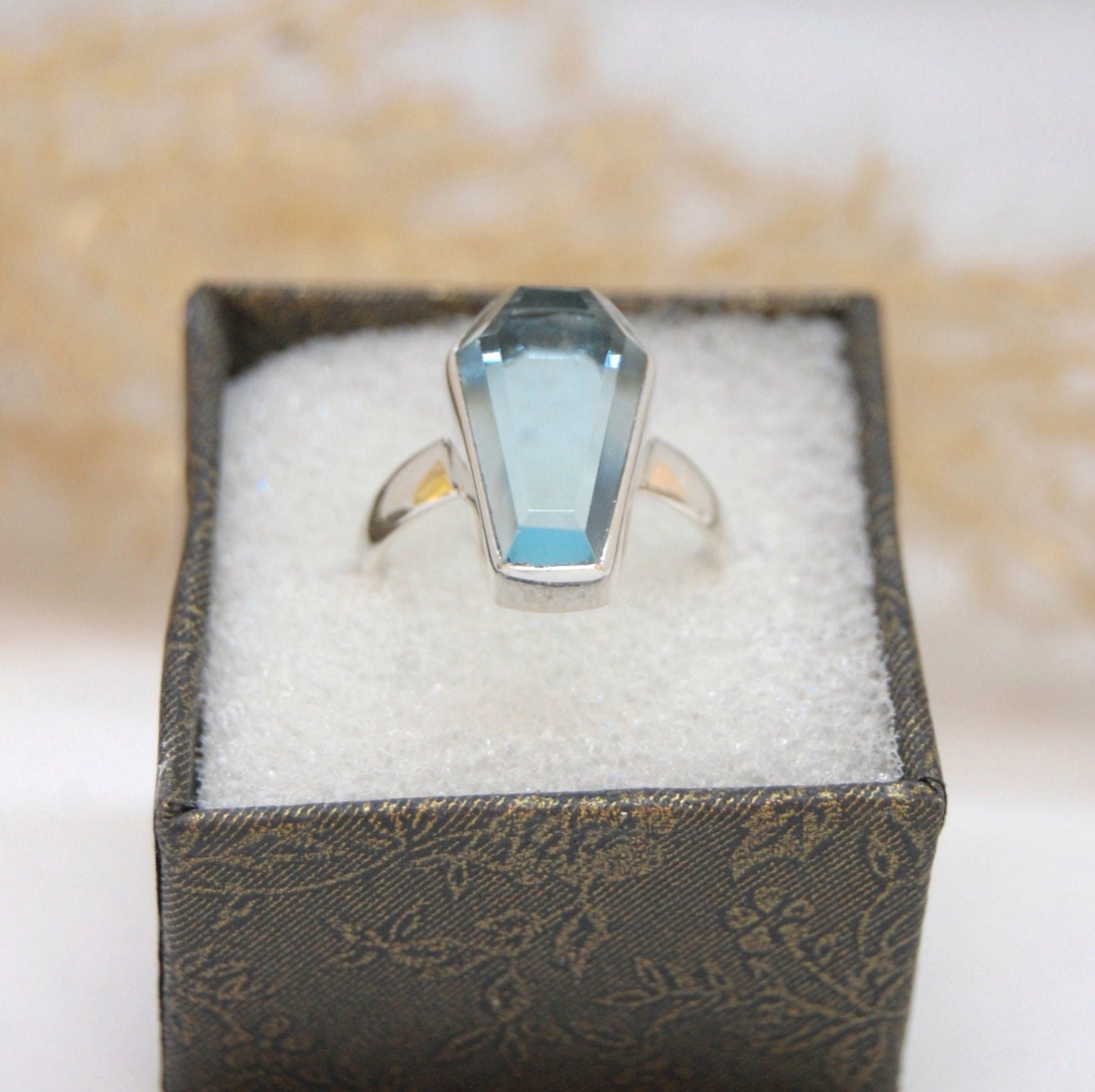 Blue Teal Quartz Coffin Ring