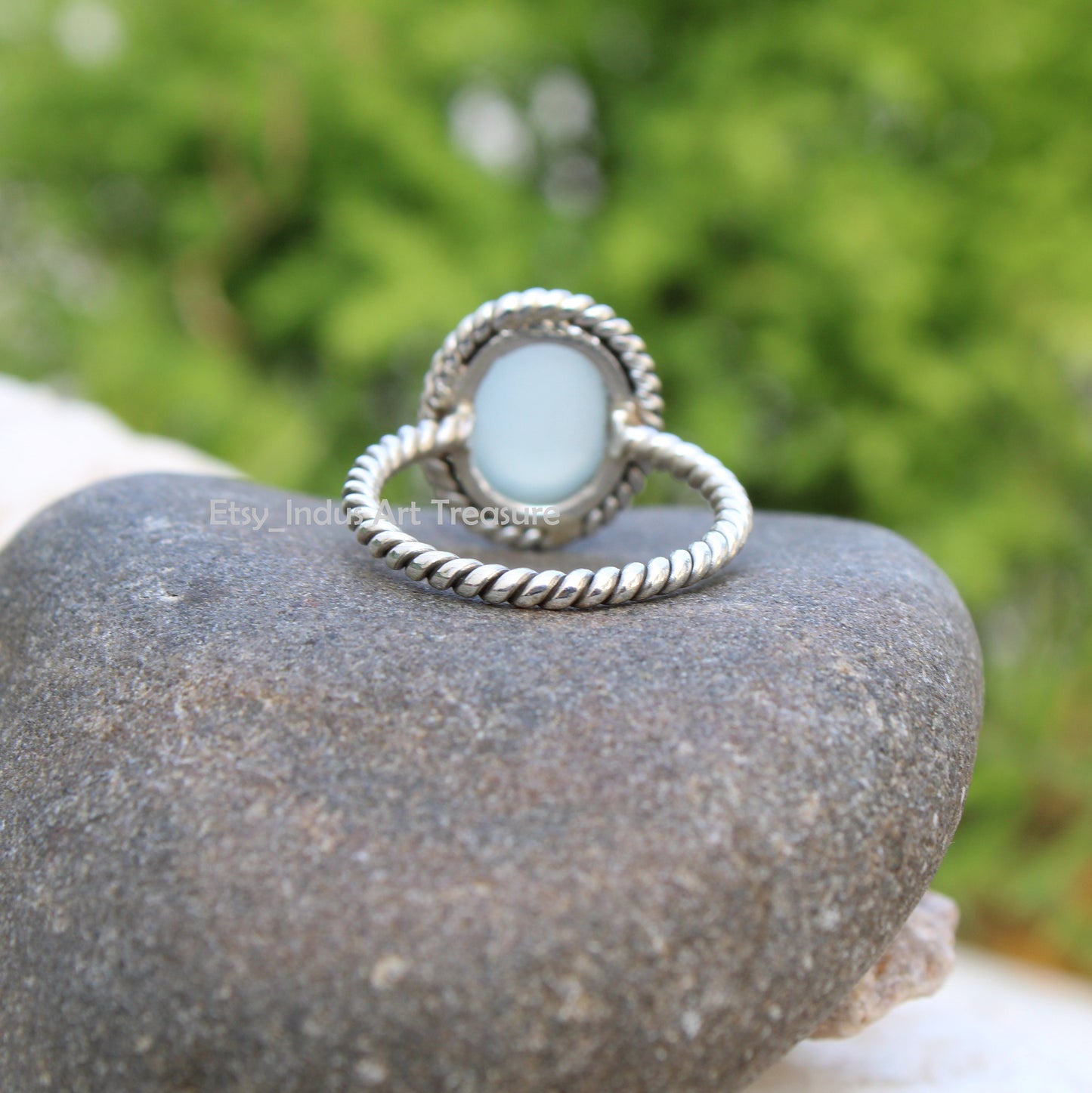 Aqua Chalcedony Twisted Band Ring