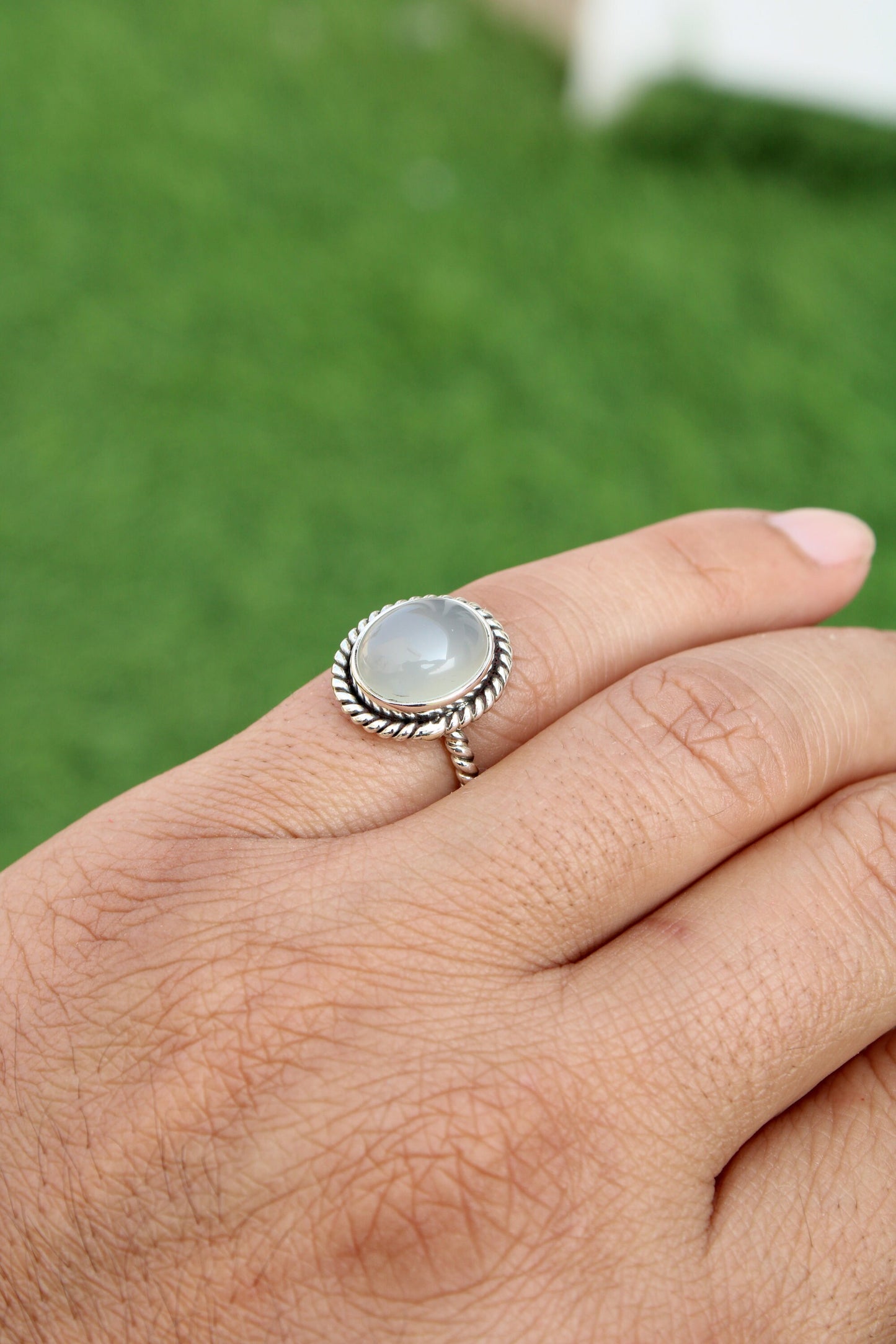 Aqua Chalcedony Twisted Band Ring