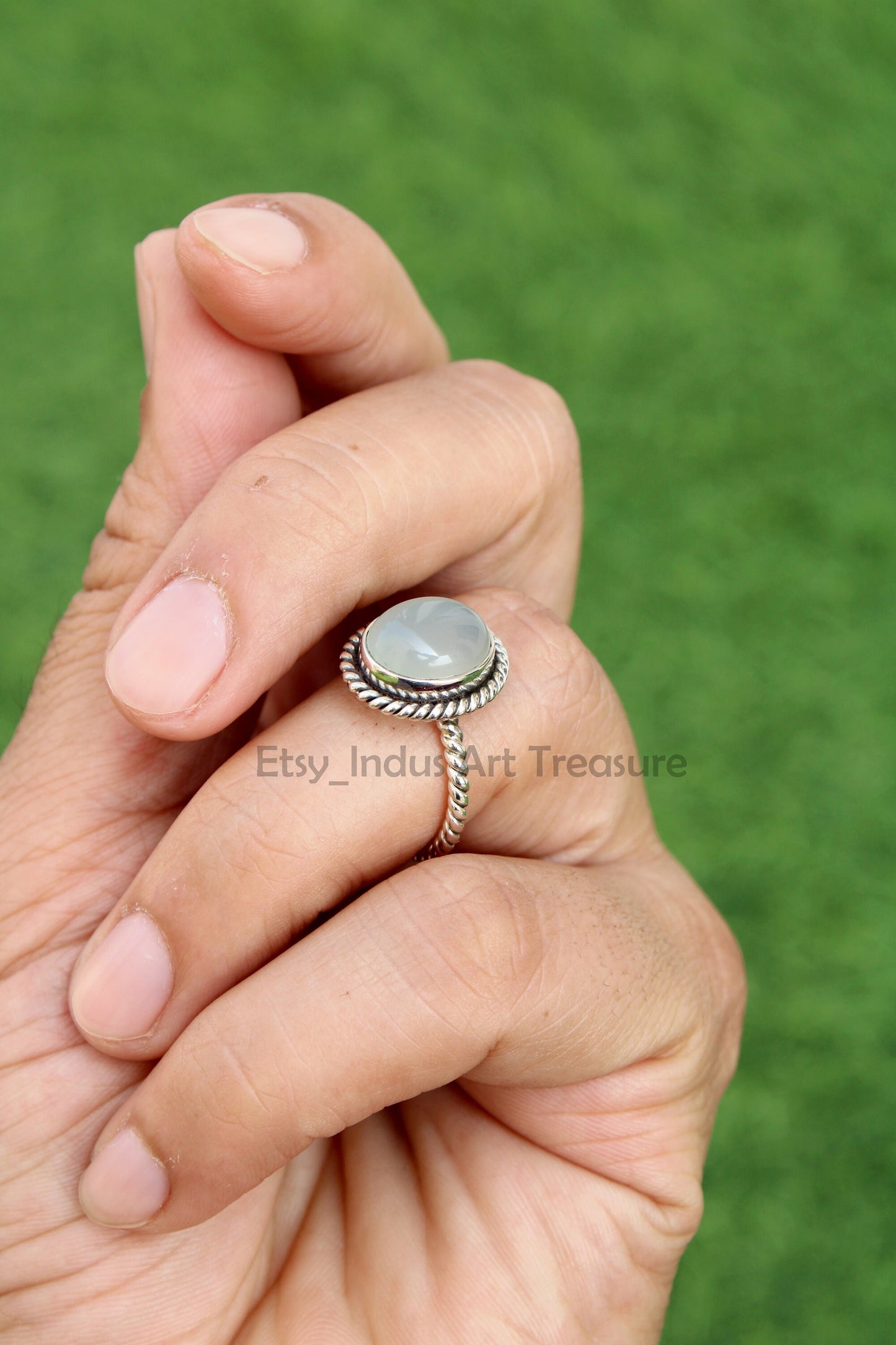 Aqua Chalcedony Twisted Band Ring