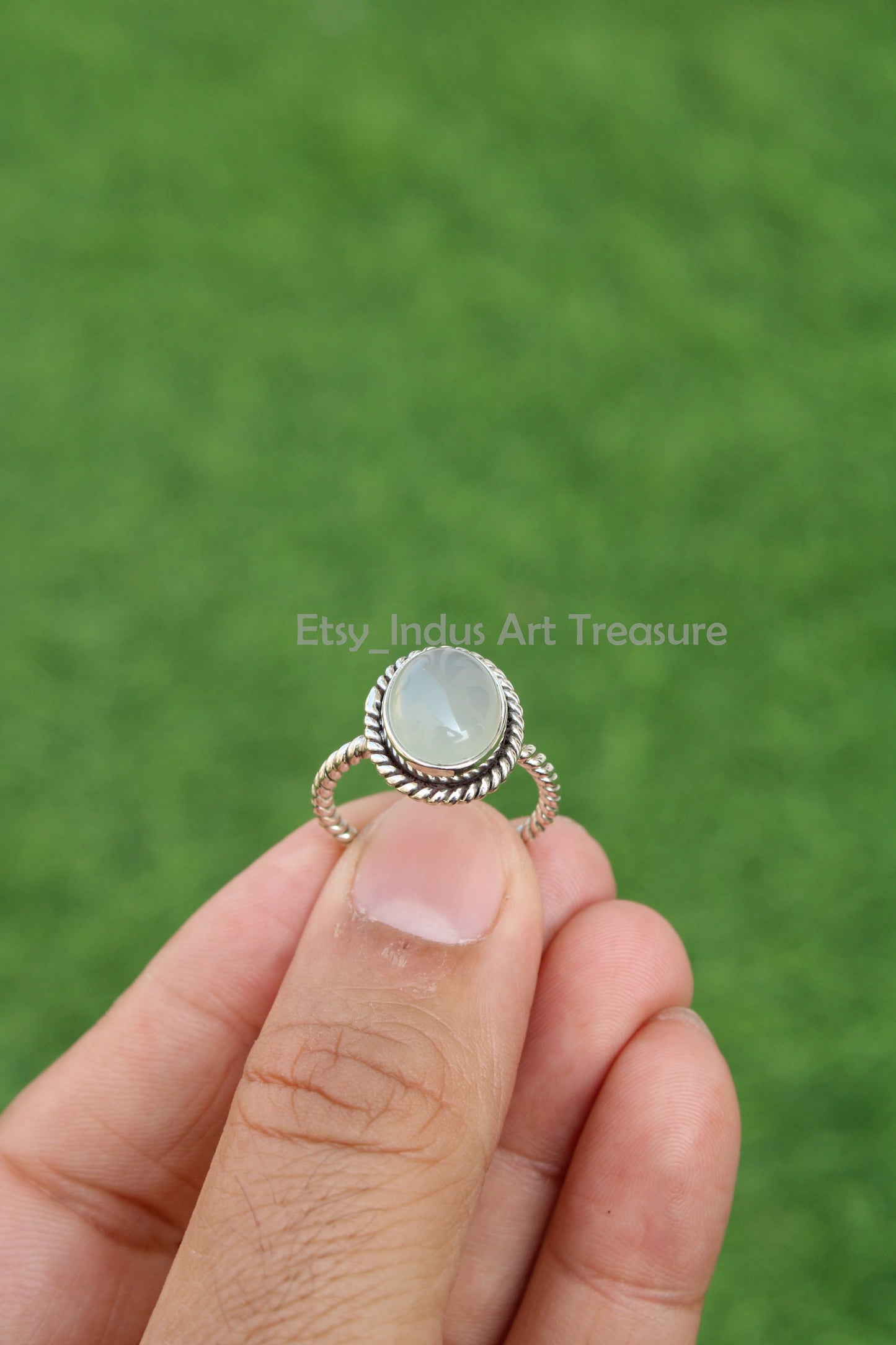 Aqua Chalcedony Twisted Band Ring