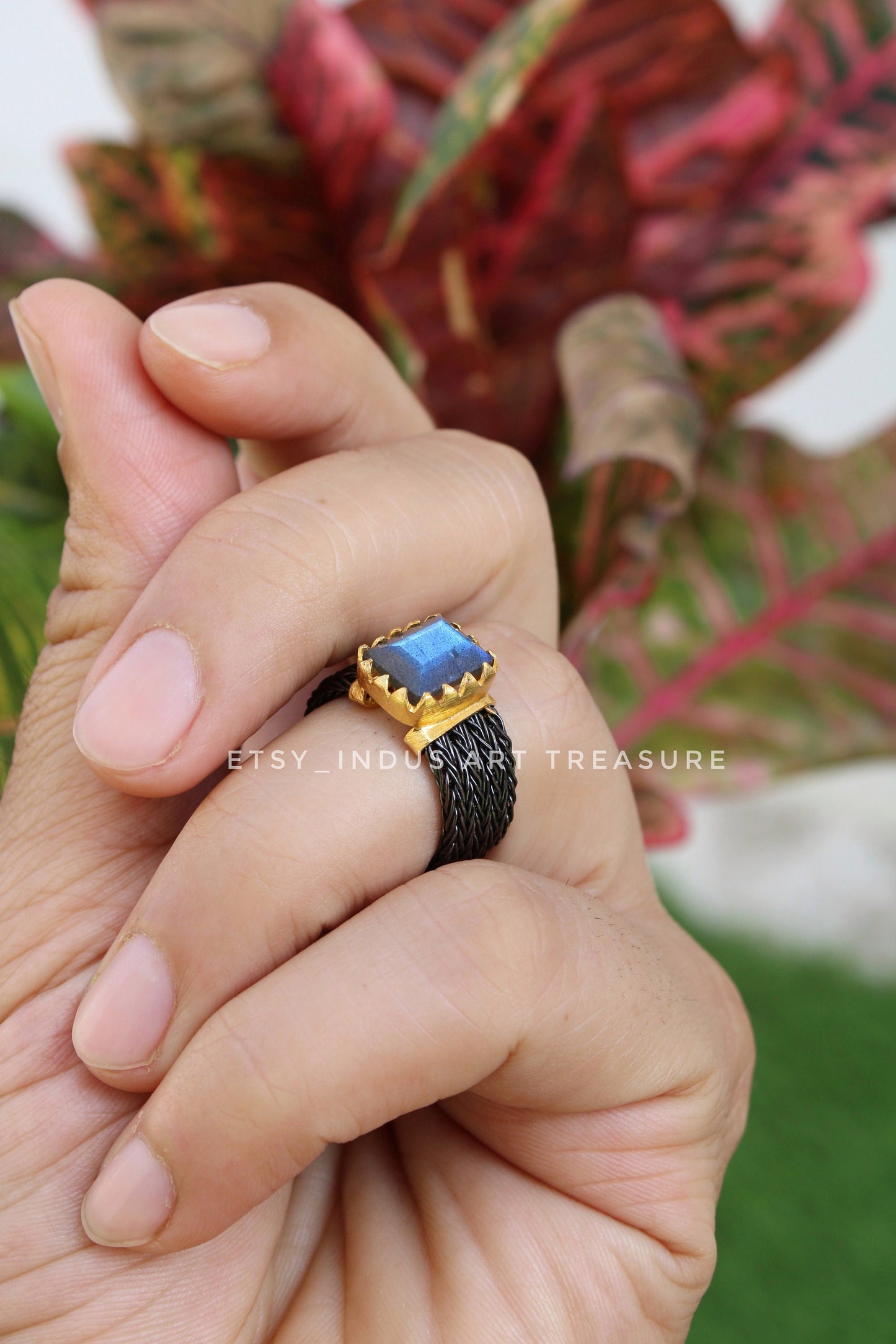Blue Labradorite Gold Plated and Back Rhodium Ring