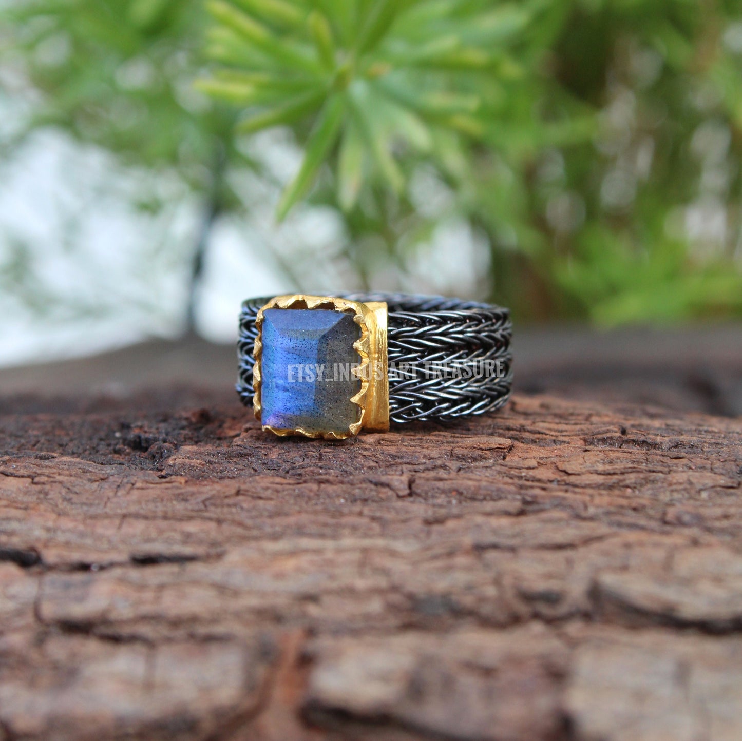 Blue Labradorite Gold Plated and Back Rhodium Ring