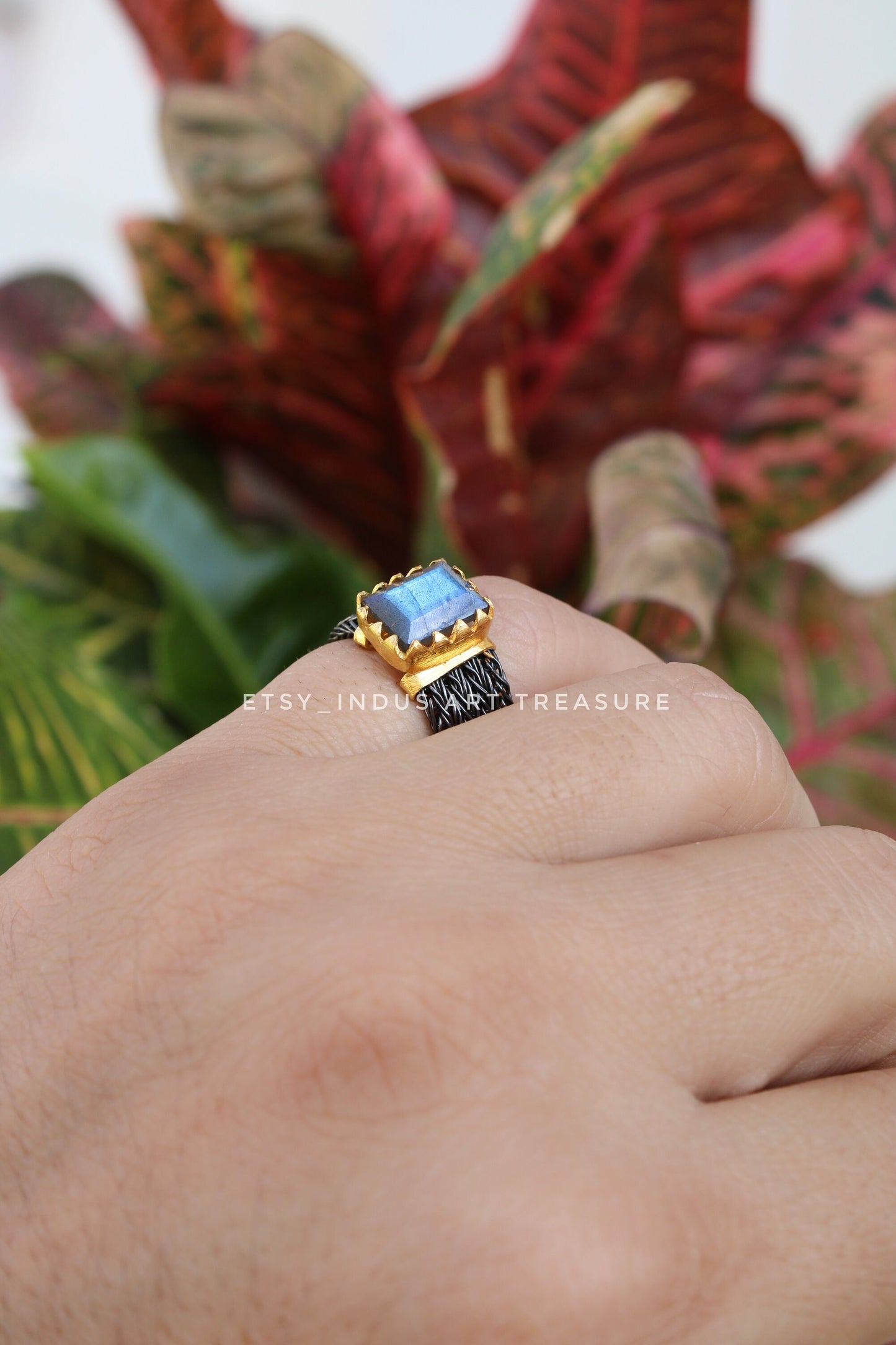 Blue Labradorite Gold Plated and Back Rhodium Ring