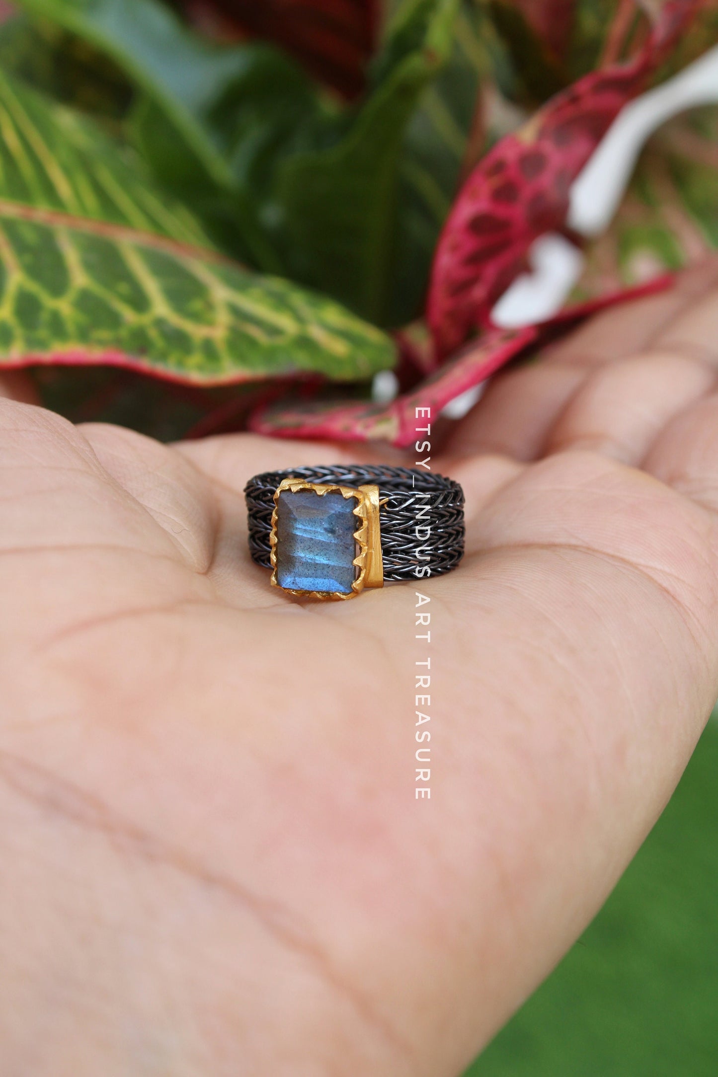 Blue Labradorite Gold Plated and Back Rhodium Ring
