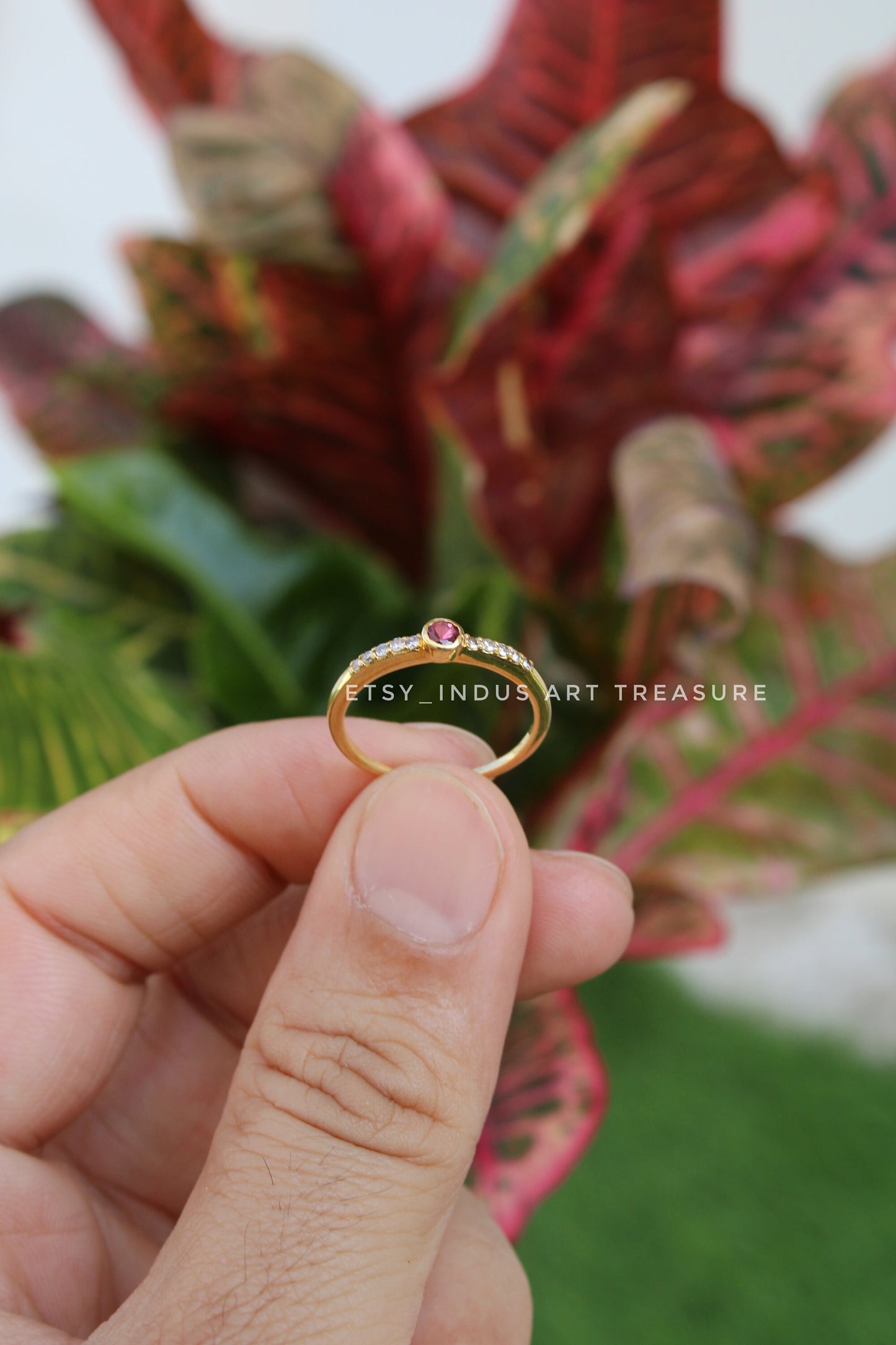 Pink Tourmaline Dainty 18k Gold Plated Ring