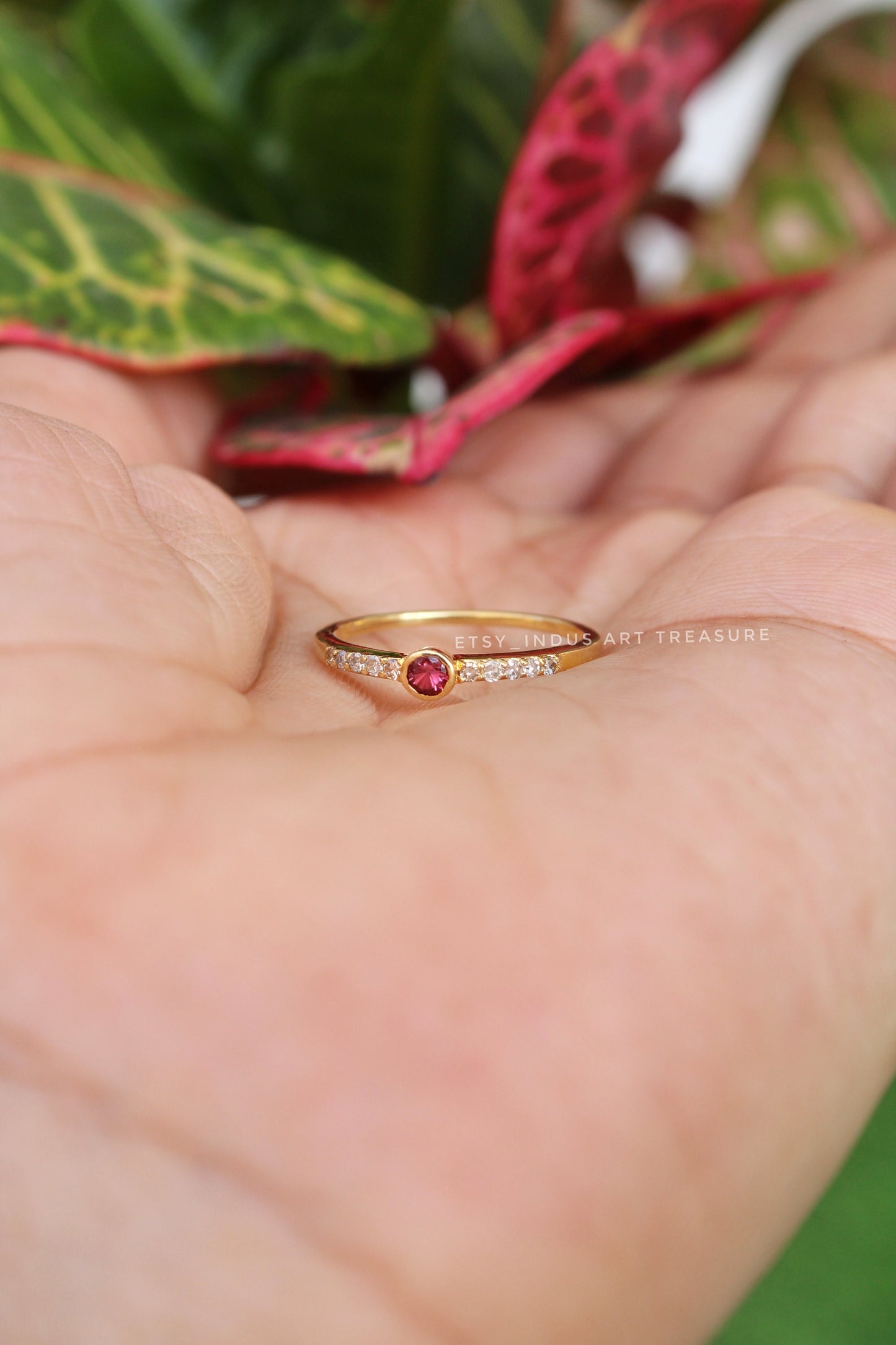 Pink Tourmaline Dainty 18k Gold Plated Ring