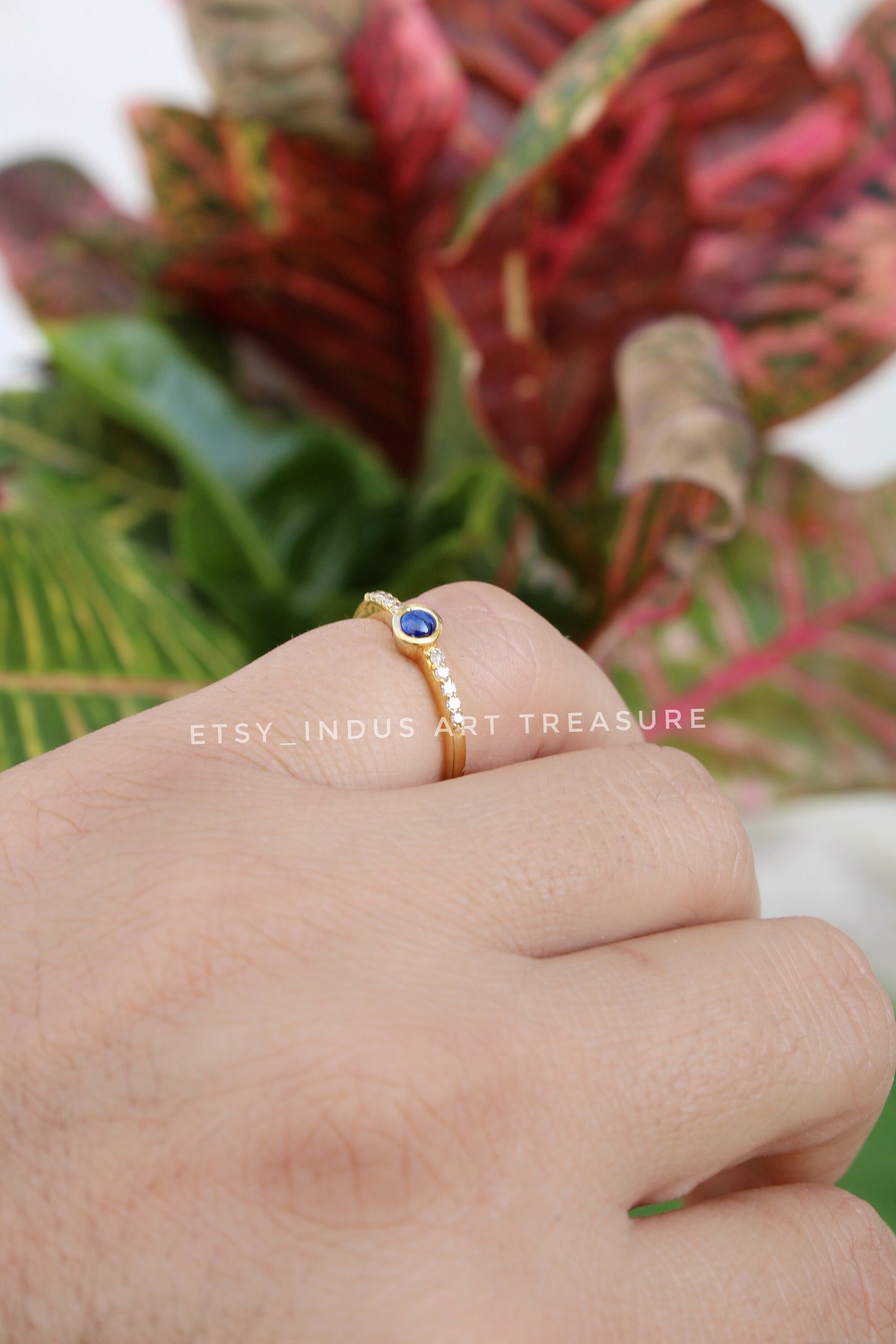 Blue Sapphire- Topaz Minimalist 18k Gold Plated Ring
