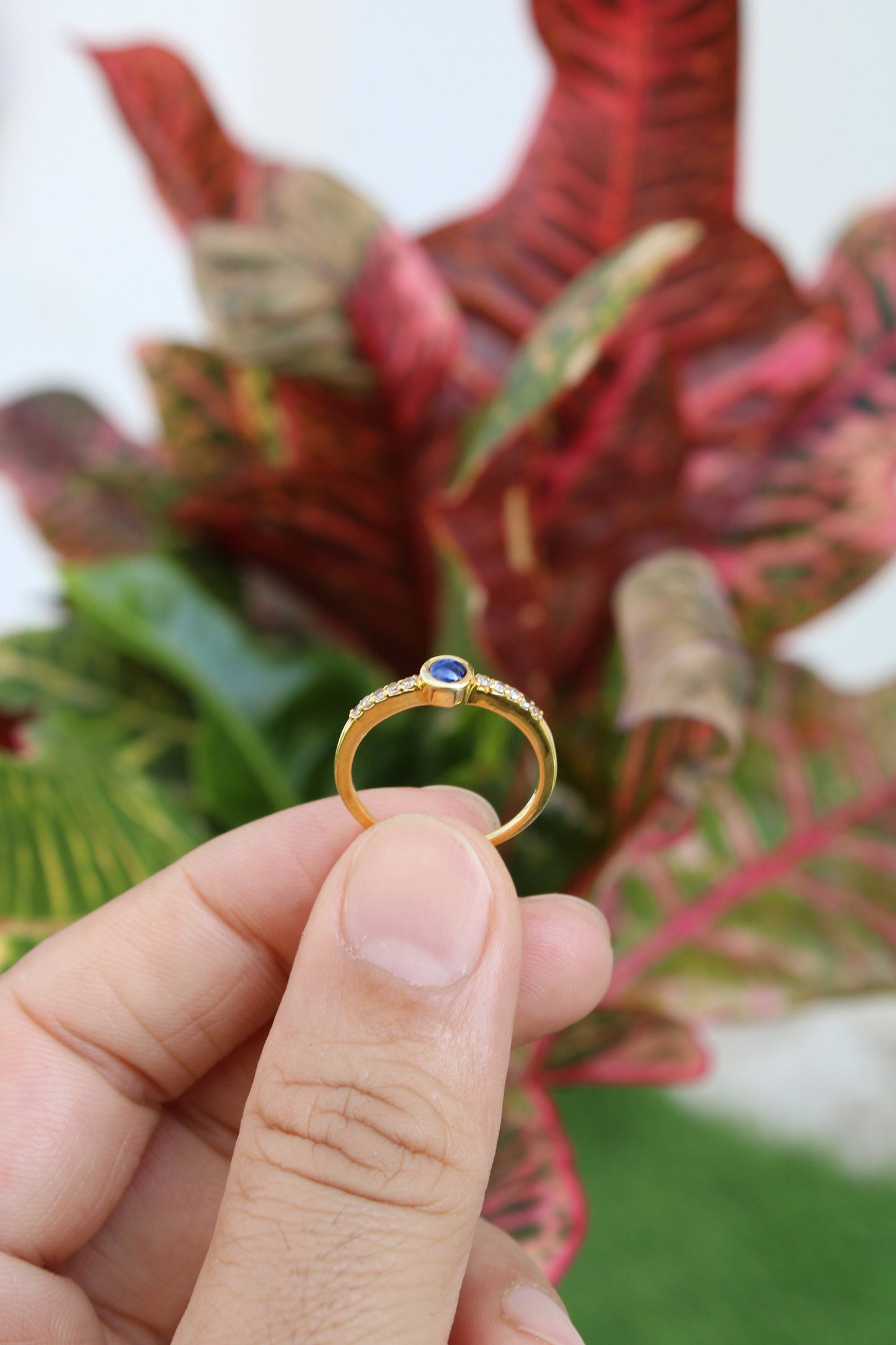 Blue Sapphire- Topaz Minimalist 18k Gold Plated Ring