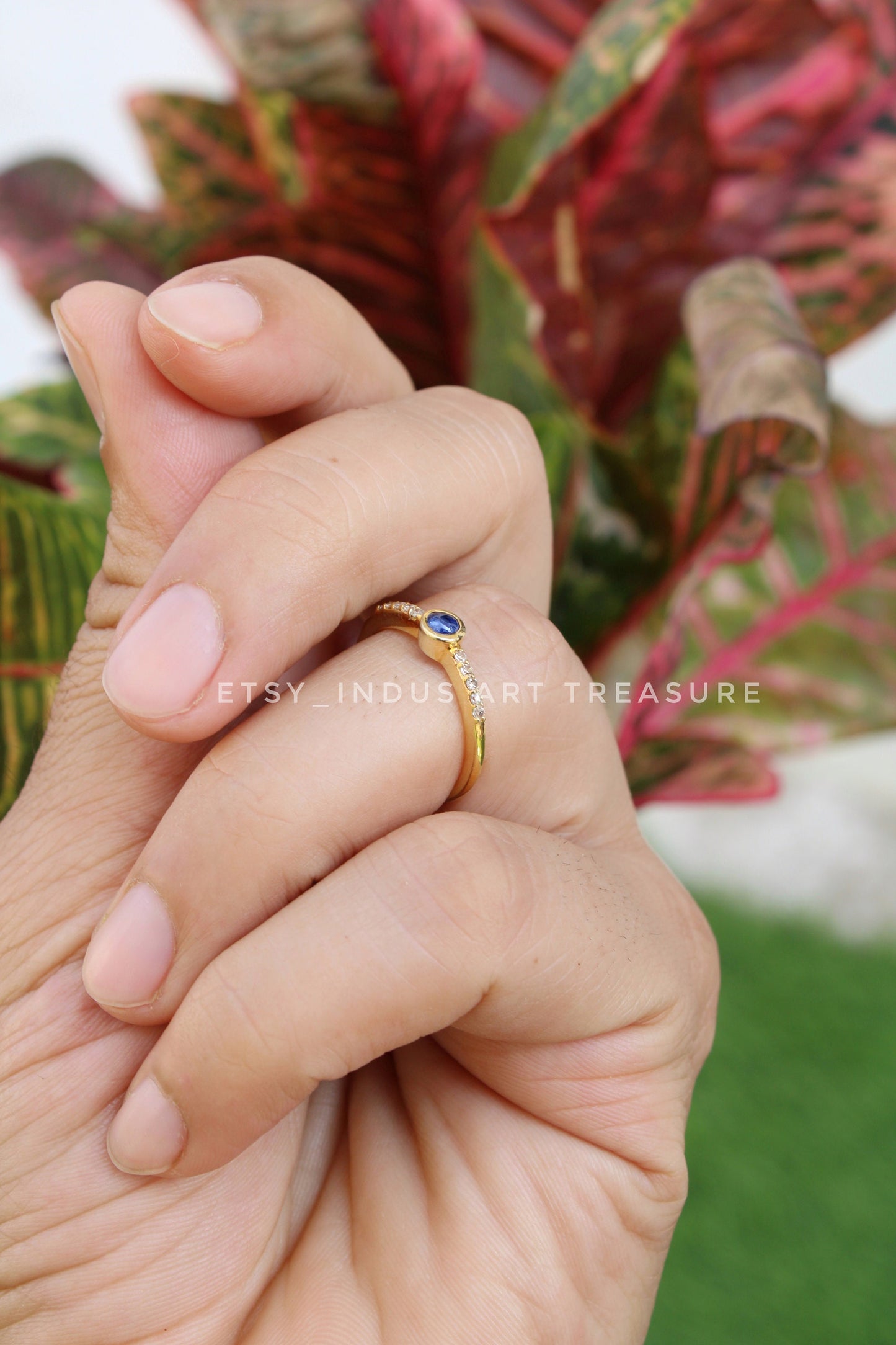 Blue Sapphire- Topaz Minimalist 18k Gold Plated Ring
