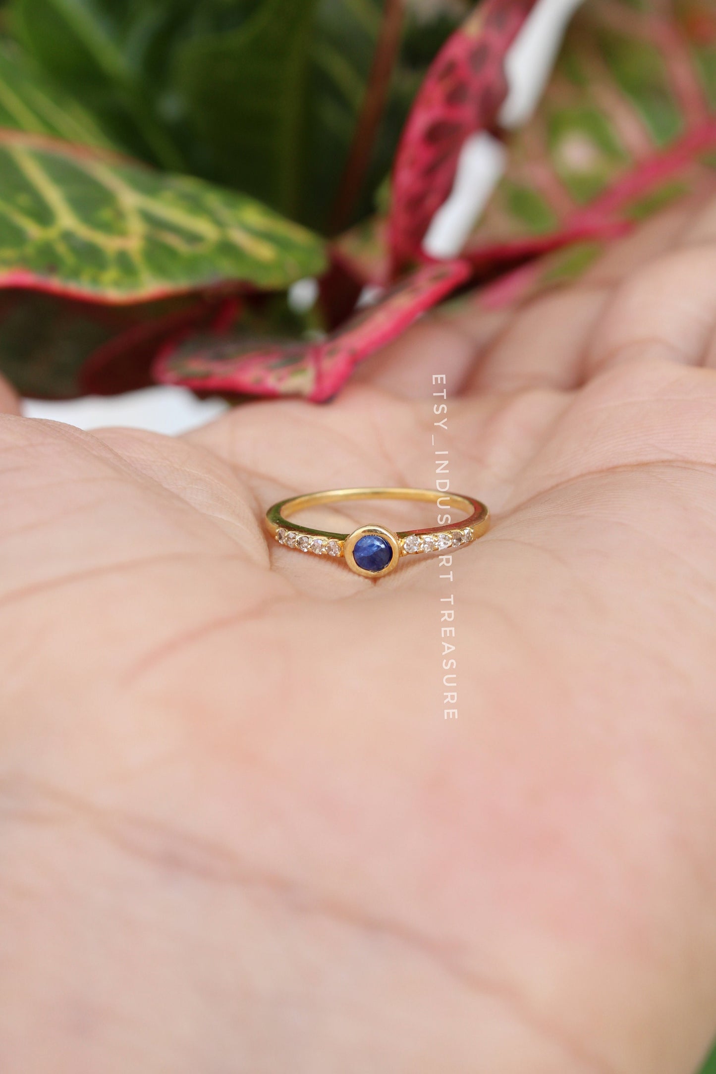 Blue Sapphire- Topaz Minimalist 18k Gold Plated Ring