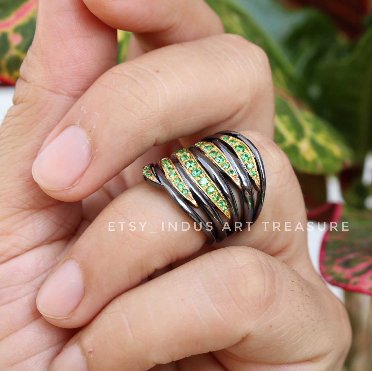 Tsavorite Black Rhodium Statement Ring
