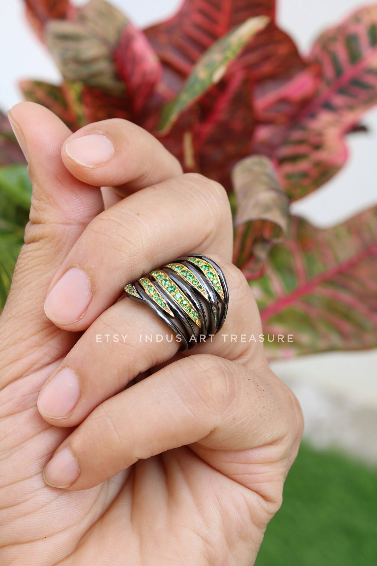 Tsavorite Black Rhodium Statement Ring