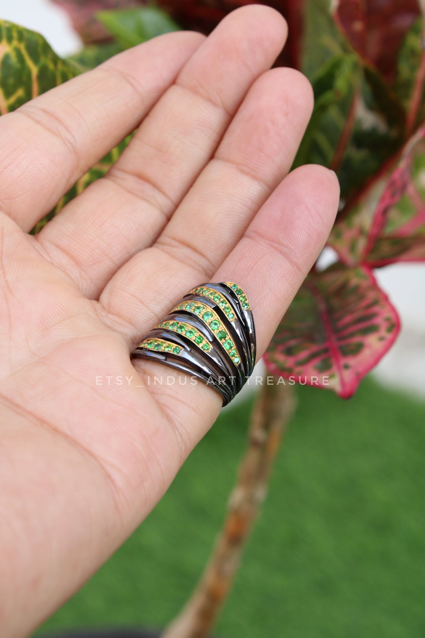 Tsavorite Black Rhodium Statement Ring