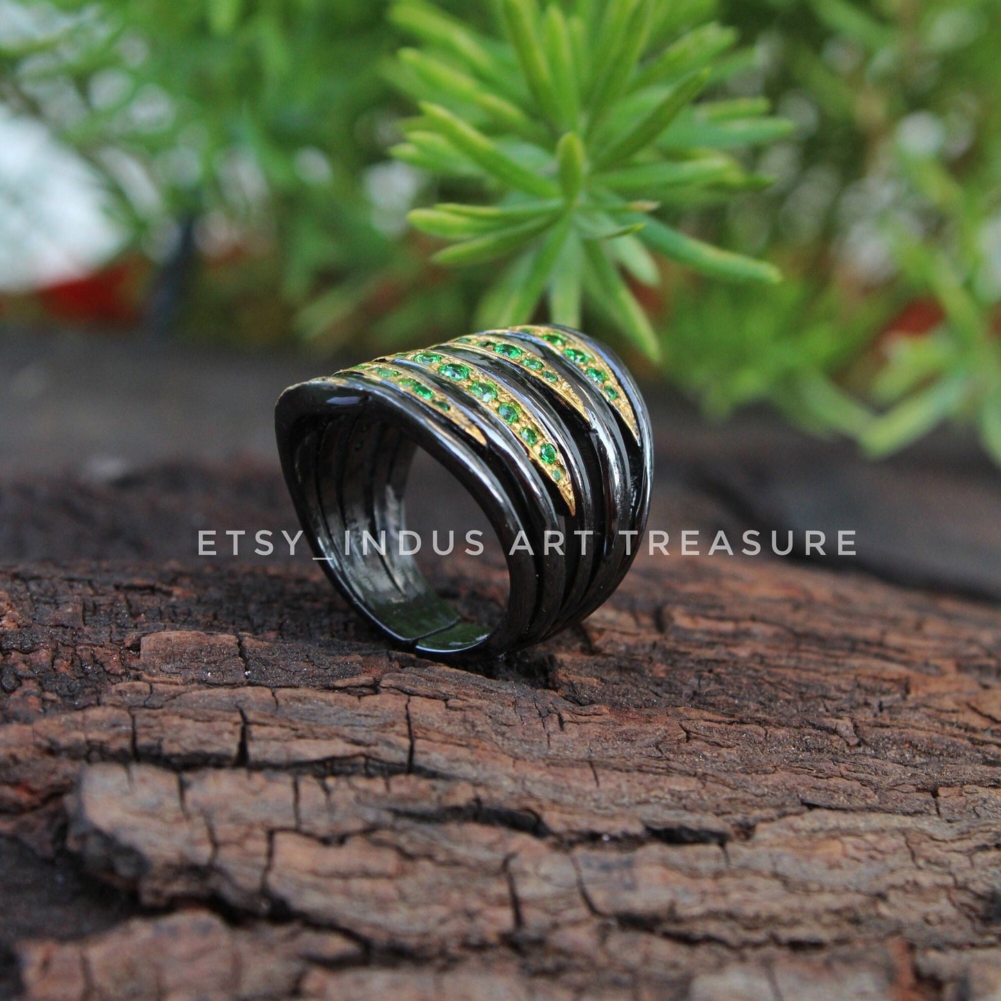 Tsavorite Black Rhodium Statement Ring