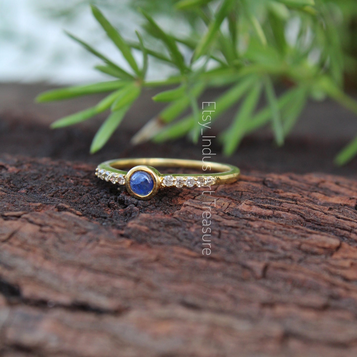 Blue Sapphire- Topaz Minimalist 18k Gold Plated Ring