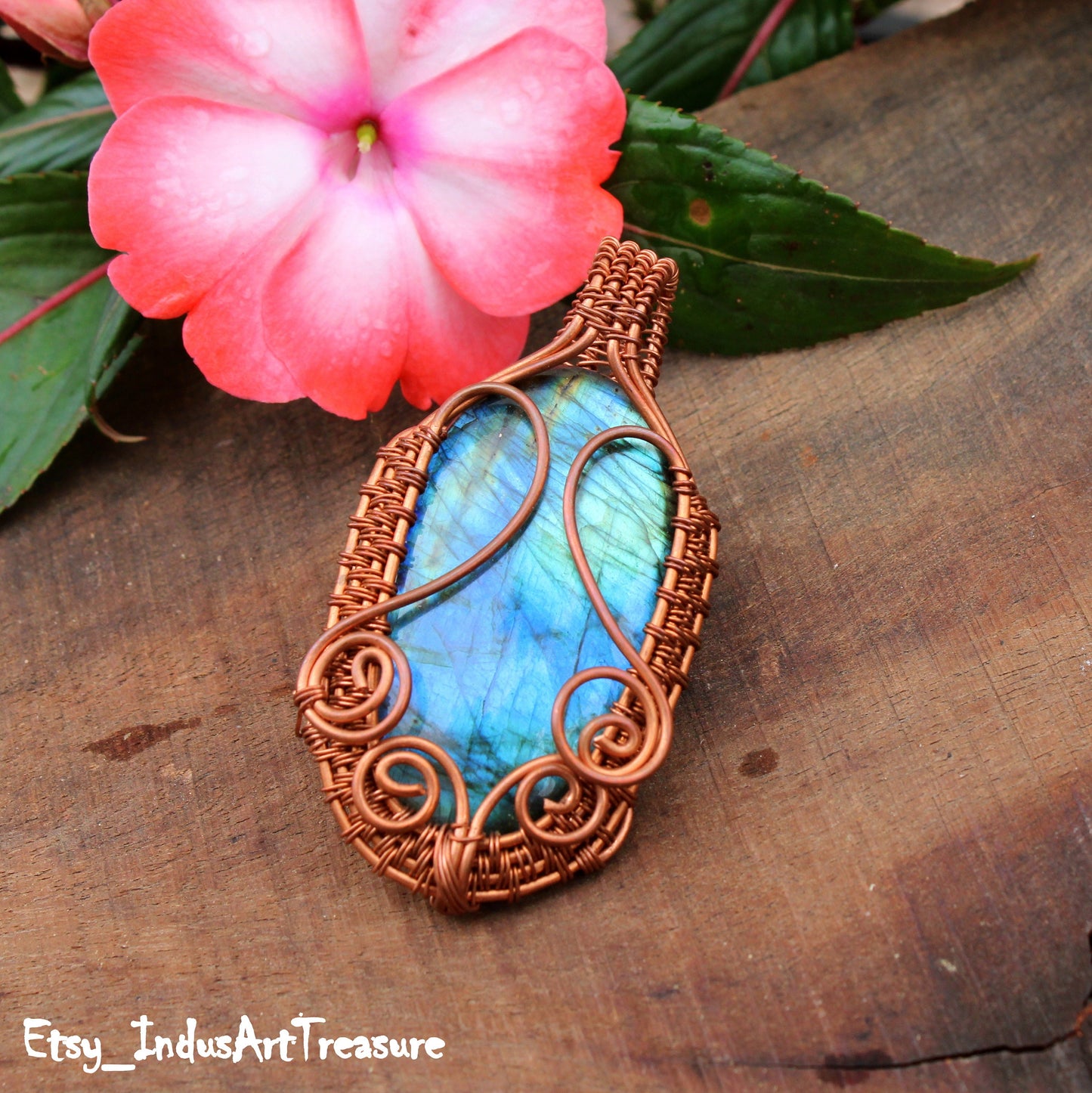 Huge labradorite Copper Wire wrap Pendant