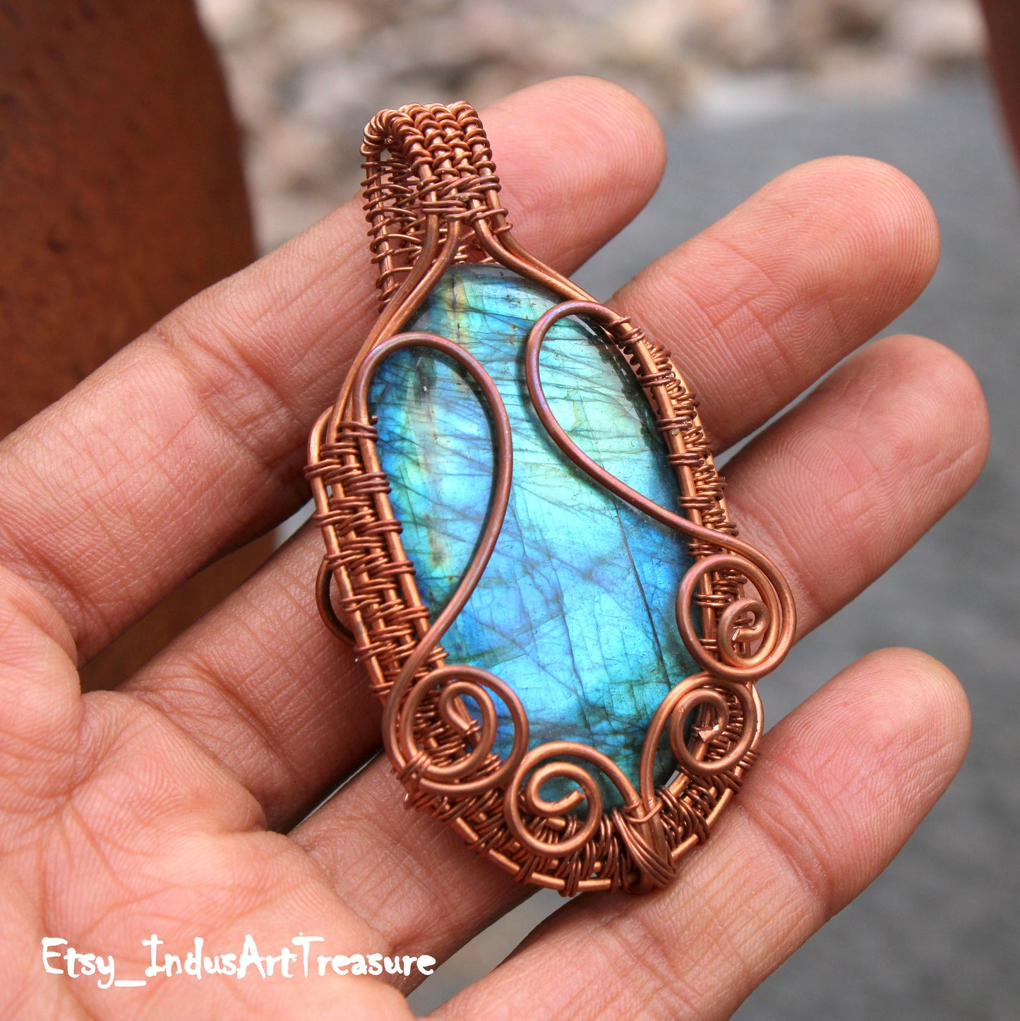Huge labradorite Copper Wire wrap Pendant